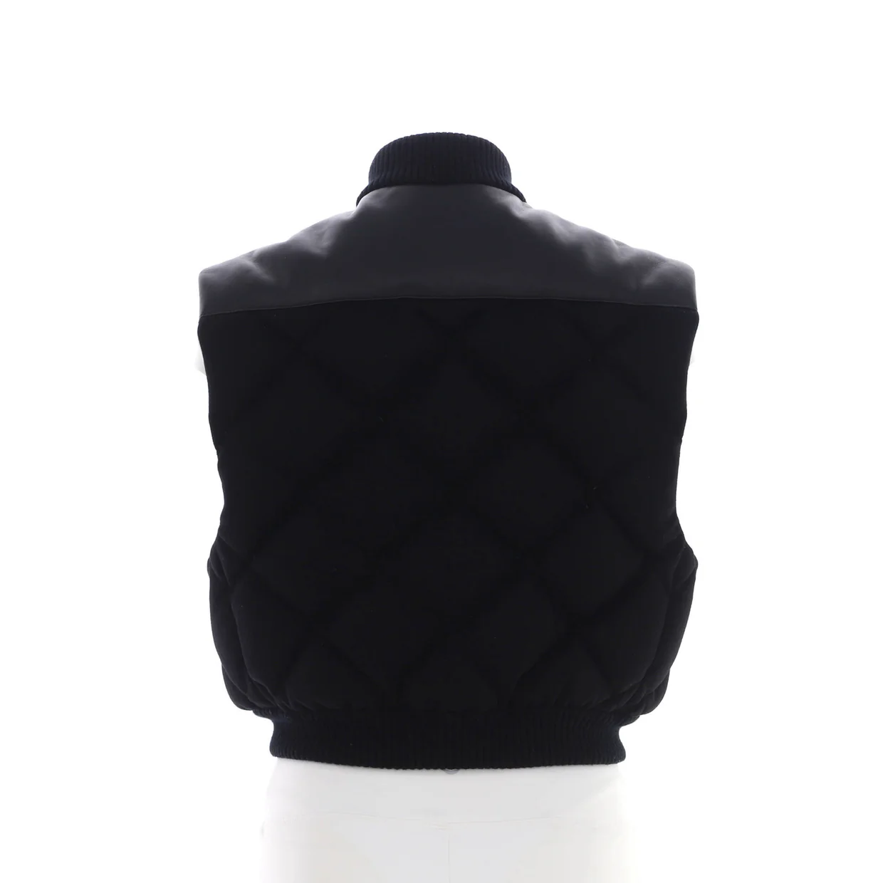 Women's Short Puffer Vest Quilted Cashmere with Leather - Deep Luxury