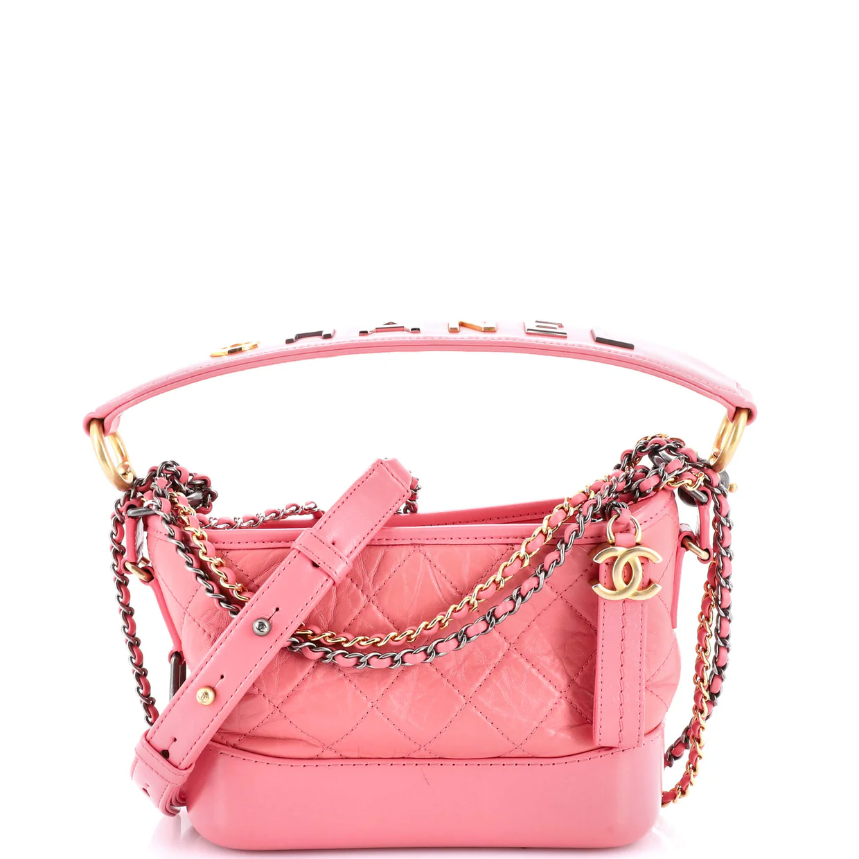 Gabrielle Hobo with Logo Handle Quilted Aged Calfskin Small - Deep Luxury