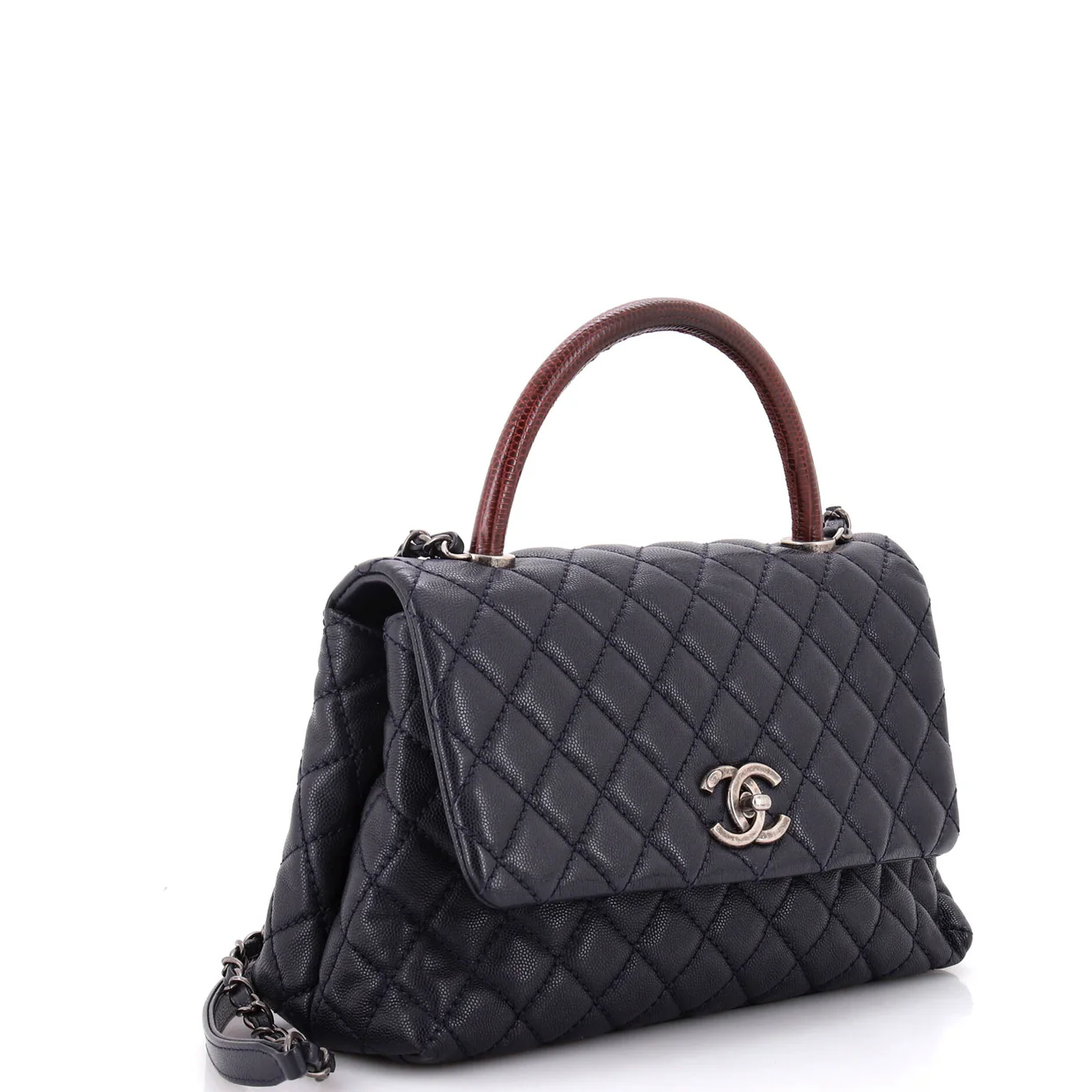 Coco Top Handle Bag Quilted Caviar with Lizard Small - Deep Luxury
