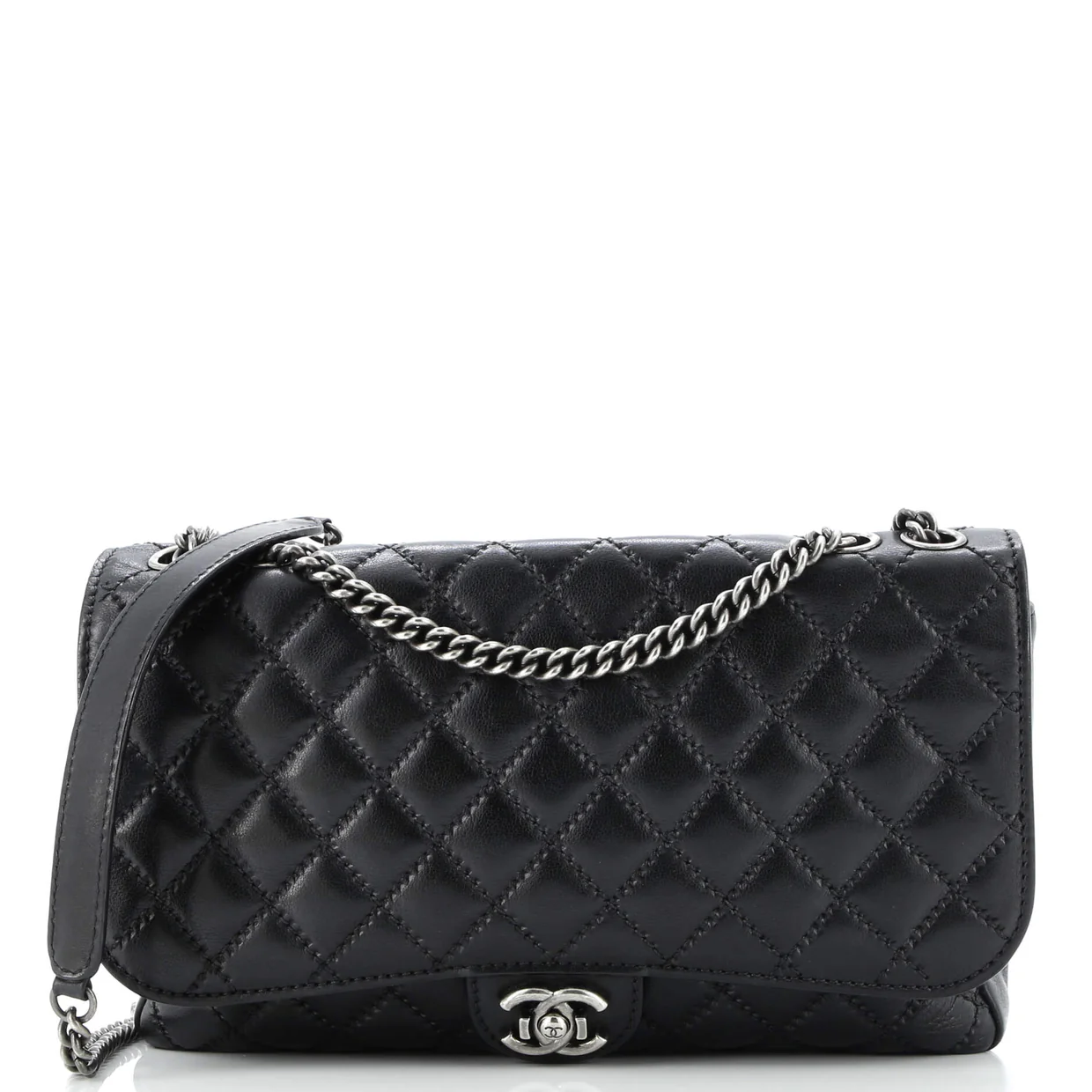 CC Push Lock Flap Bag Stitched Calfskin Jumbo - Deep Luxury