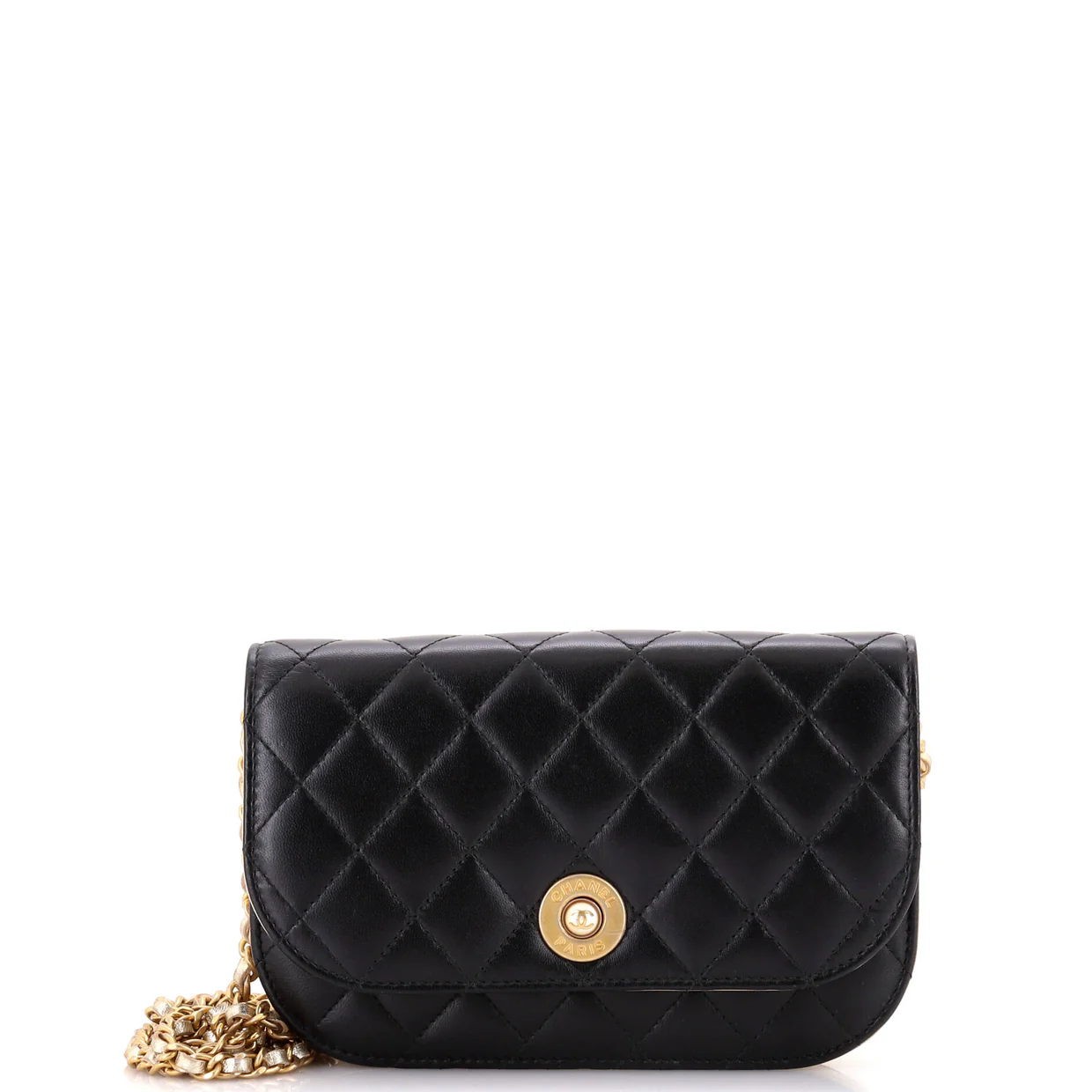 CC Pearl Button Wallet on Chain Quilted Lambskin - Deep Luxury