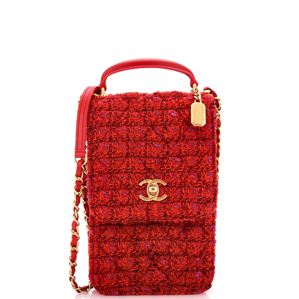 CC Top Handle Chain Full Flap Bag Quilted Tweed and Lambskin Mini - Deep Luxury