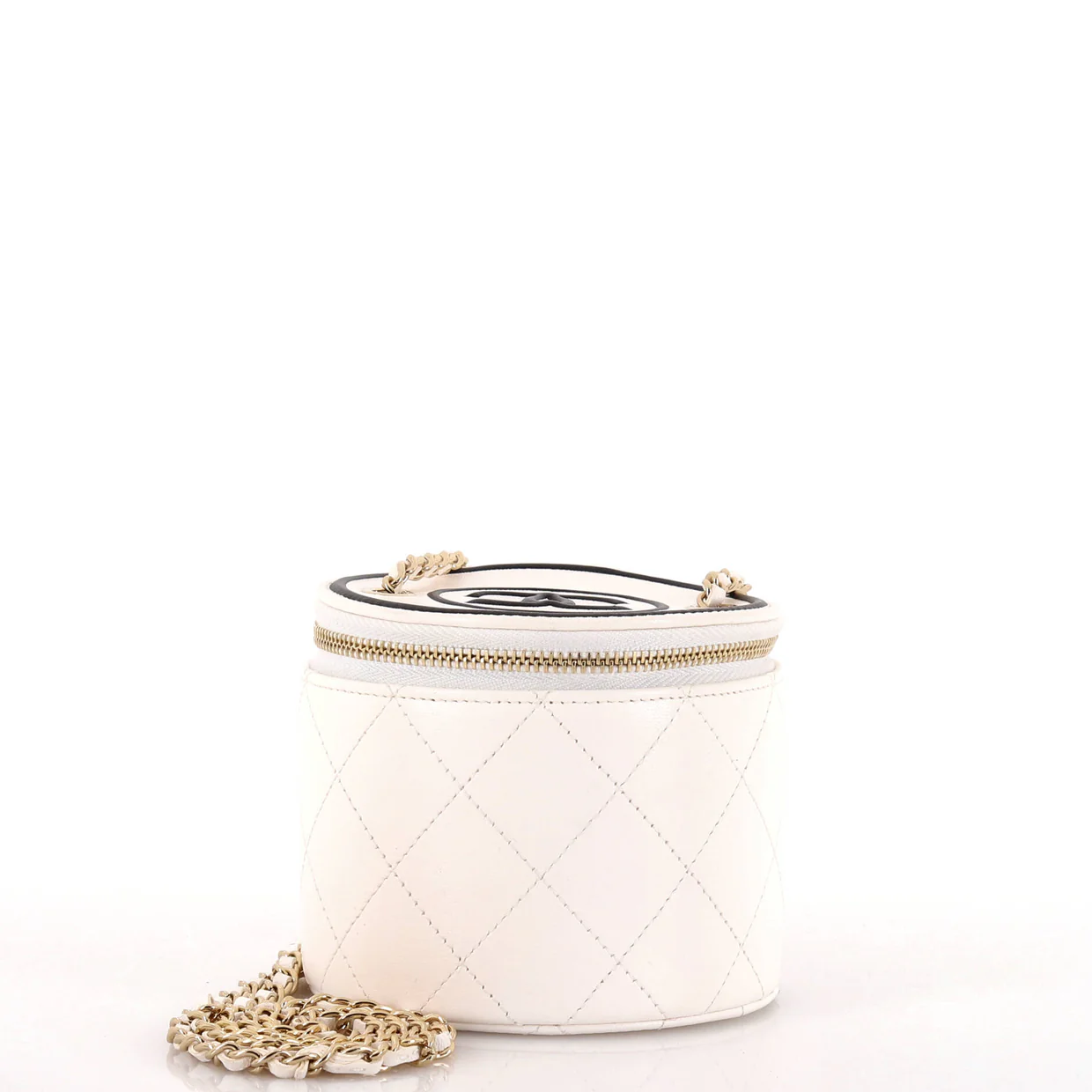 CC Round Vanity Case with Chain Quilted Lambskin Mini - Deep Luxury