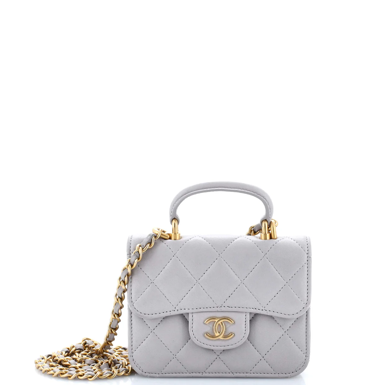 Top Handle Flap Coin Purse with Chain Quilted Lambskin - Deep Luxury