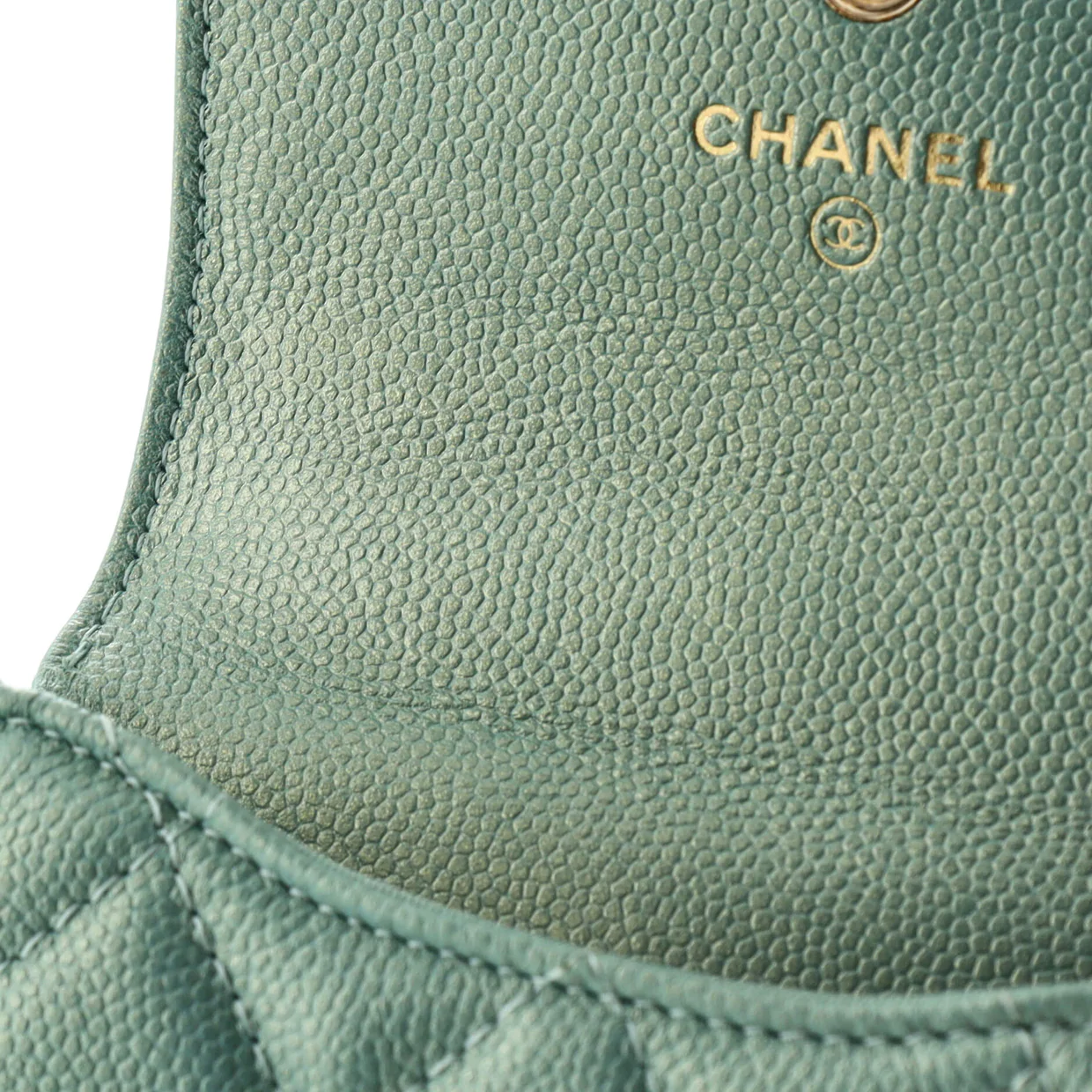 CC Pearl Coin Card Holder with Chain Quilted Iridescent Caviar - Deep Luxury