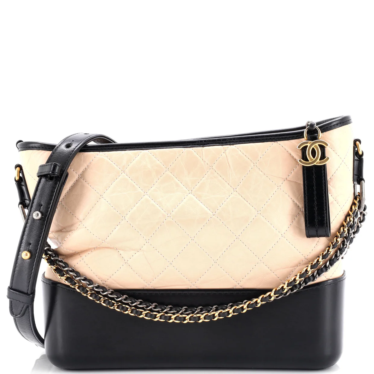 Bicolor Gabrielle Hobo Quilted Aged Calfskin Medium - Deep Luxury