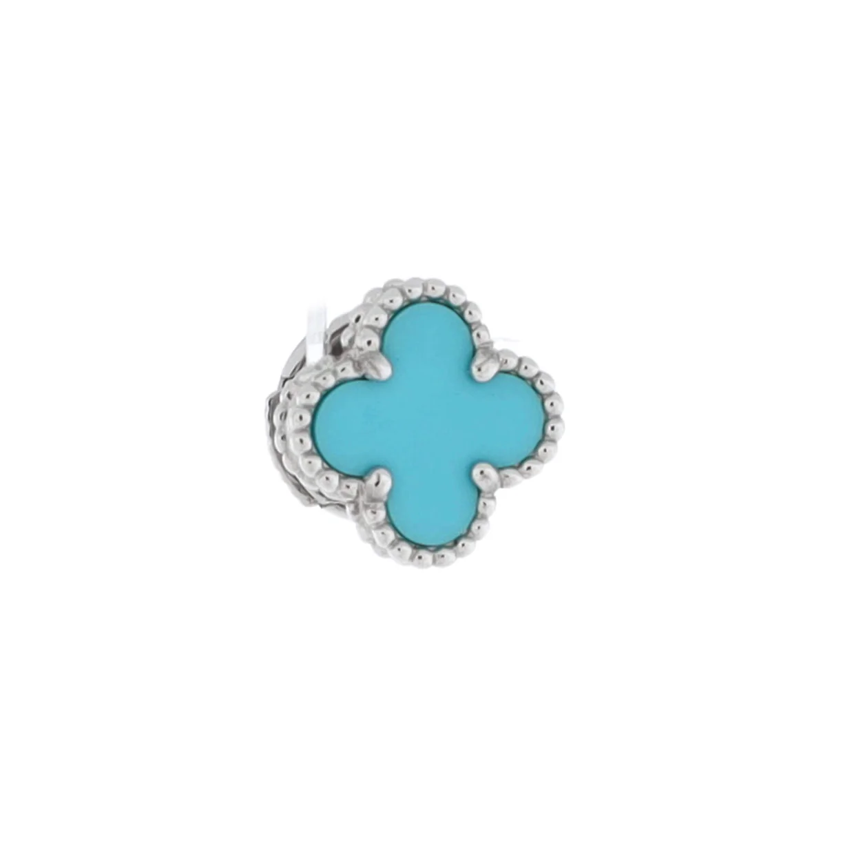 Sweet Alhambra Stud Earrings 18K White Gold and Turquoise - Deep Luxury