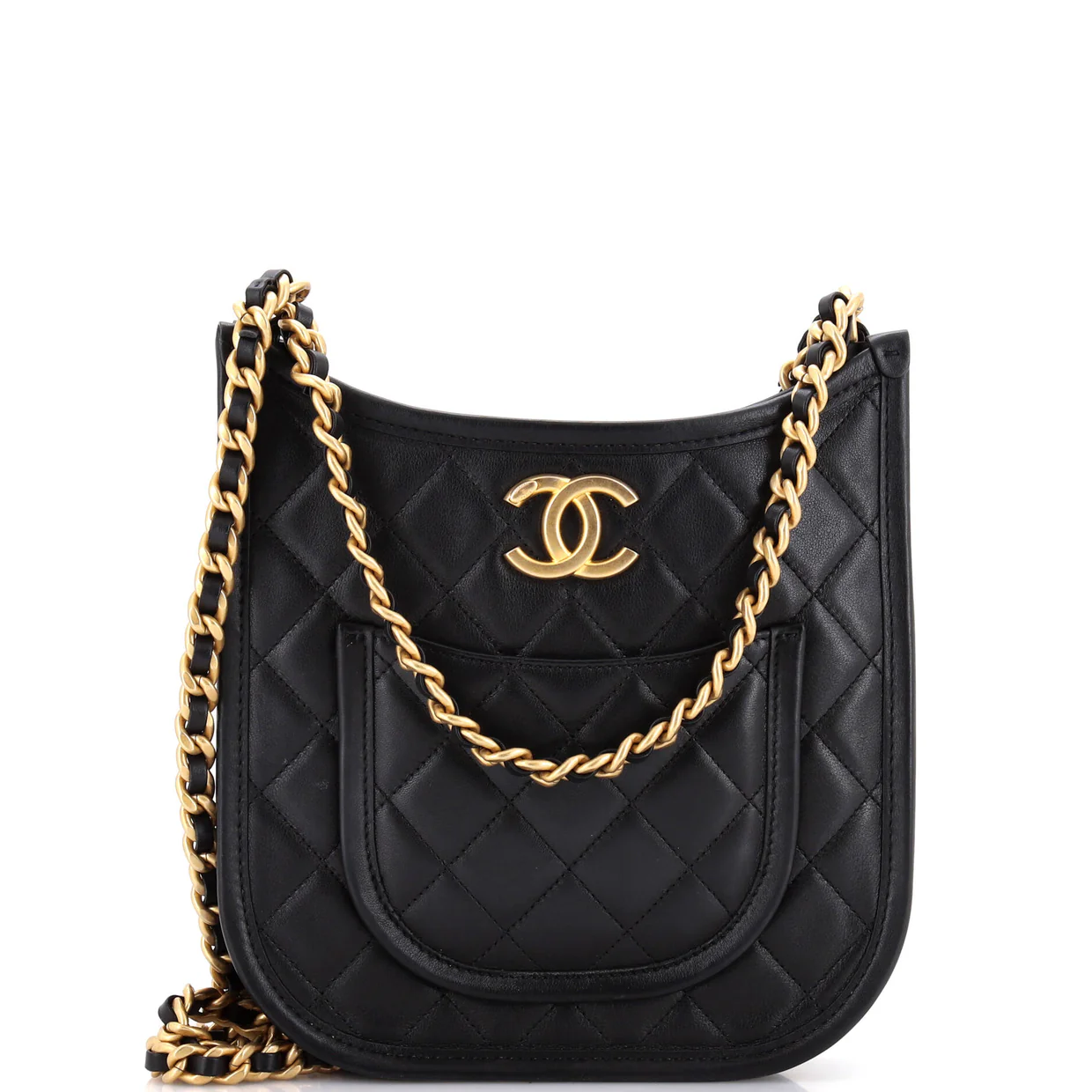 CC Front Pocket Chain Hobo Quilted Lambskin Small - Deep Luxury