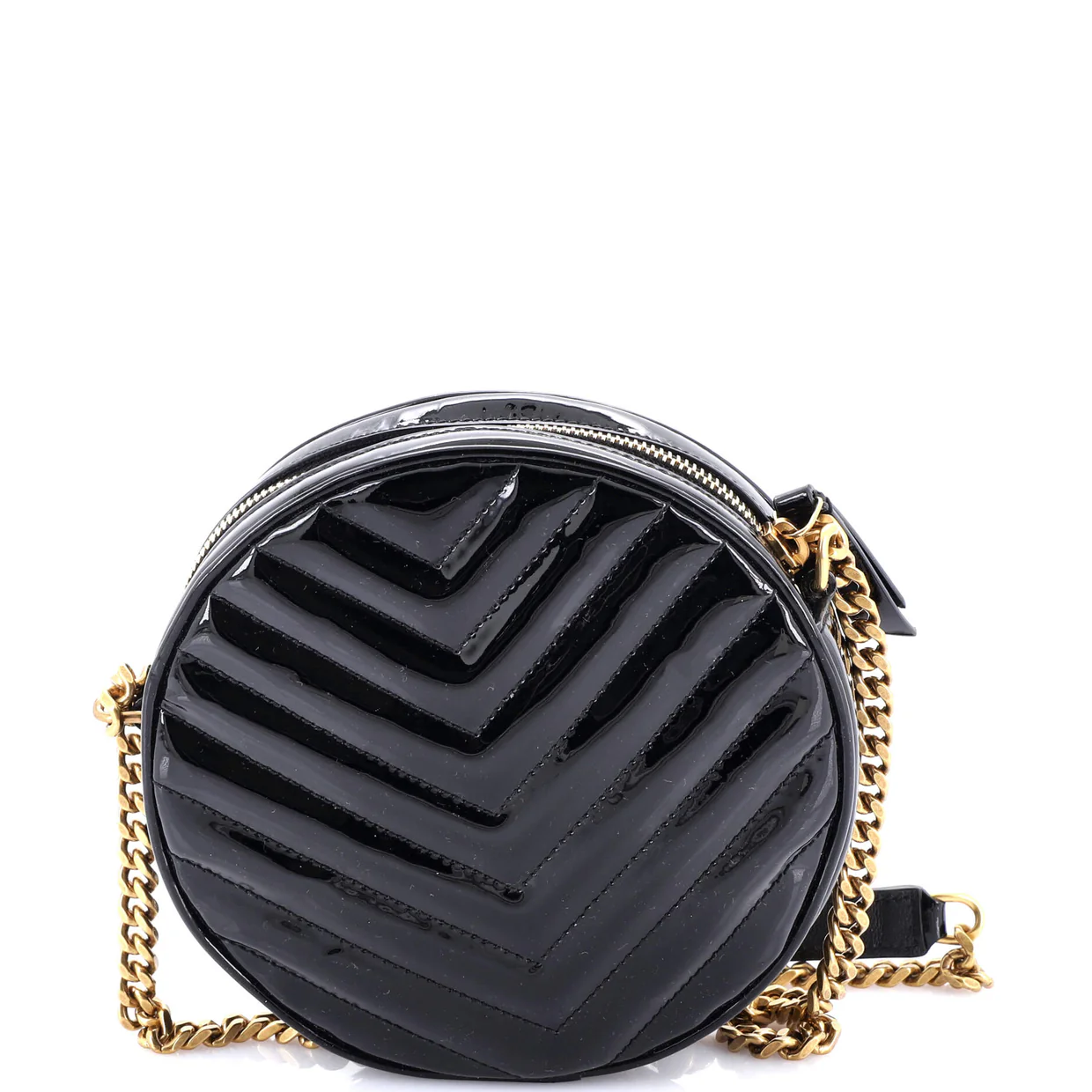 Vinyle Round Camera Bag Matelasse Chevron Patent - Deep Luxury