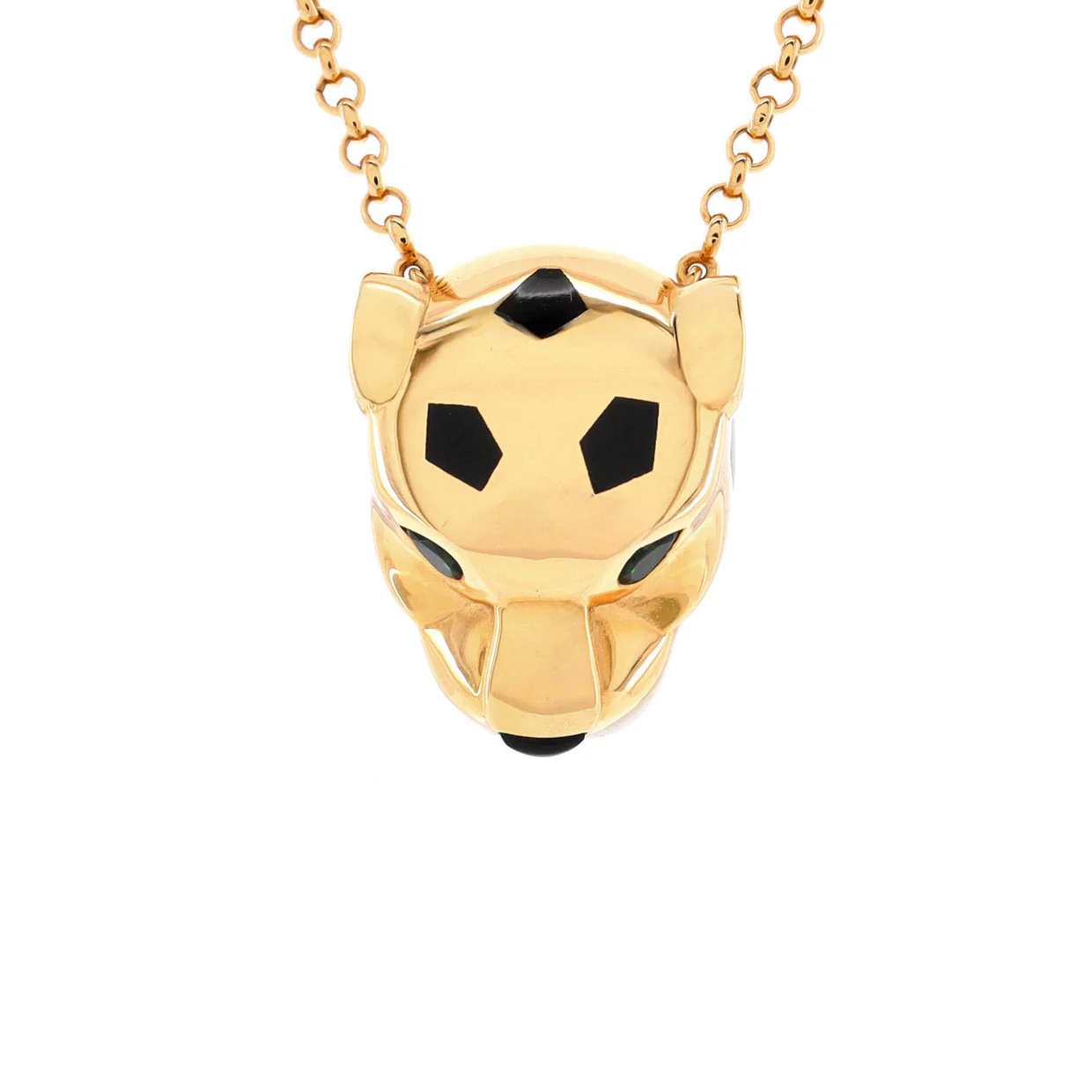 Panthere de Cartier Head Pendant Necklace 18K Yellow Gold with Onyx and Tsavorite - Deep Luxury