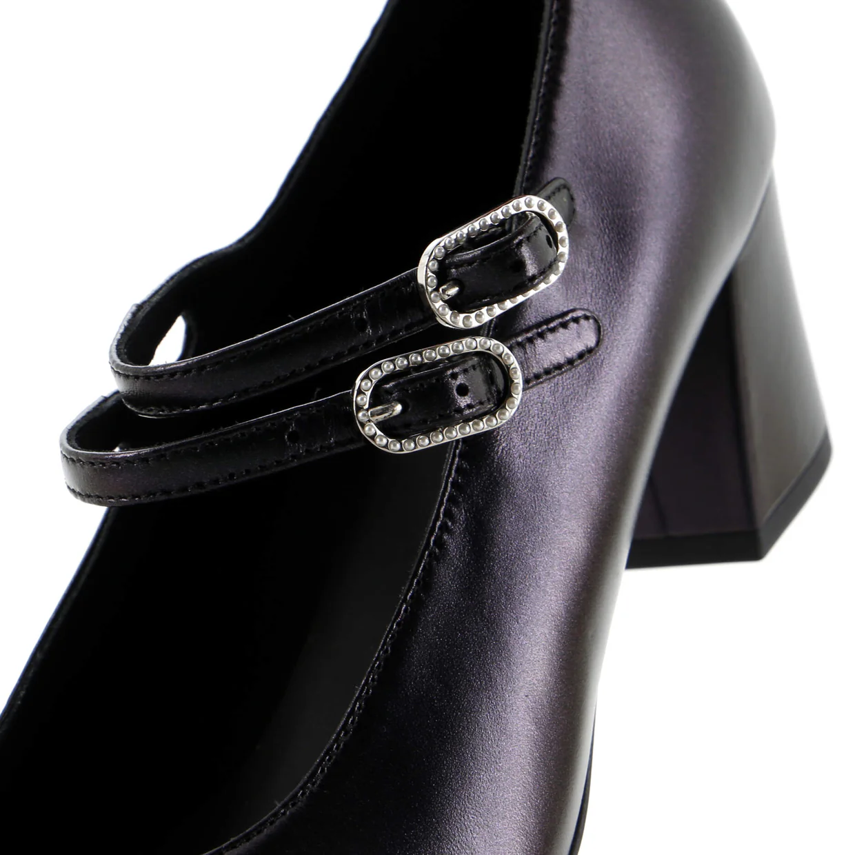Women's CC Cap Toe Double Strap Mary Jane Pumps Leather with Grosgrain - Deep Luxury
