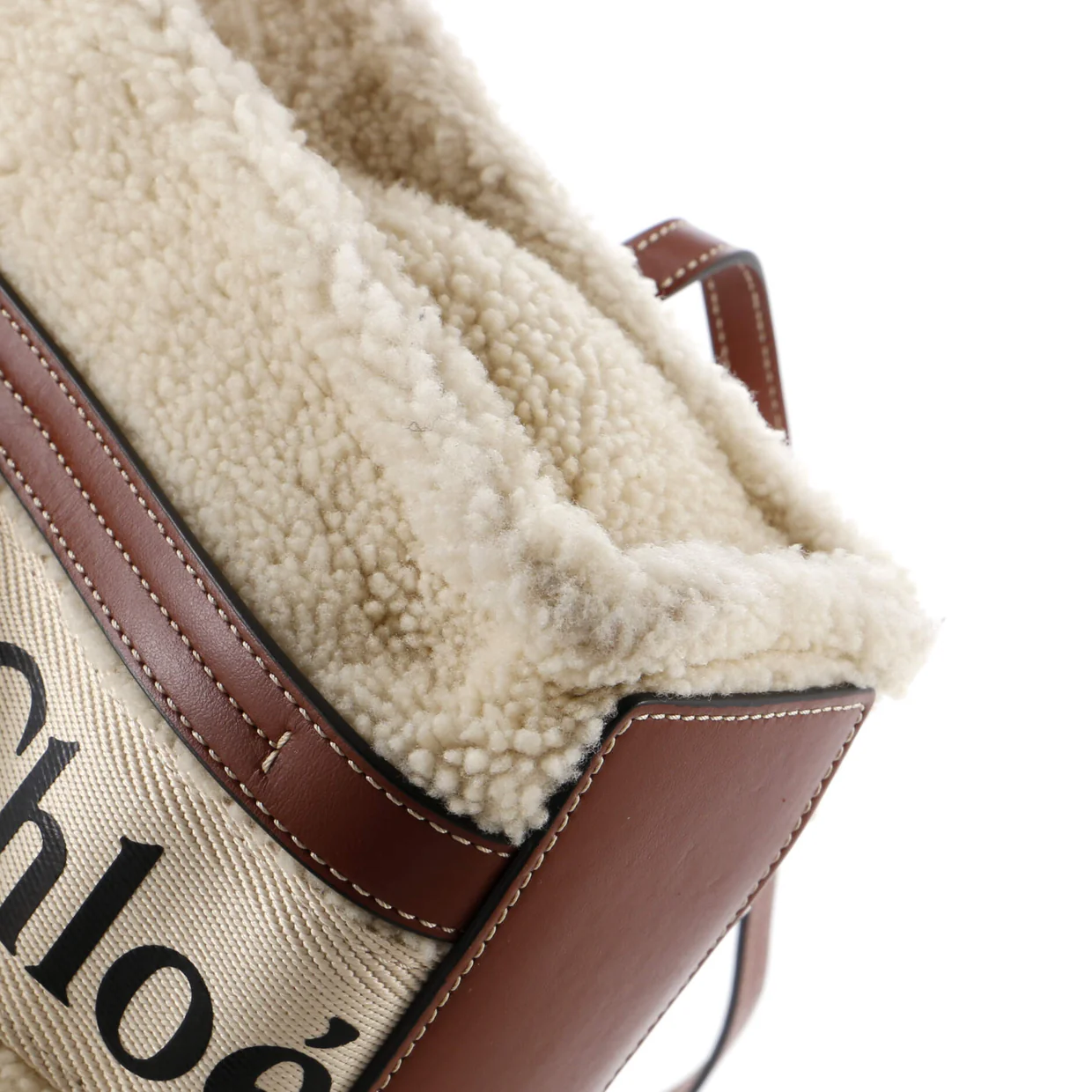 Woody Tote Shearling with Leather Small - Deep Luxury