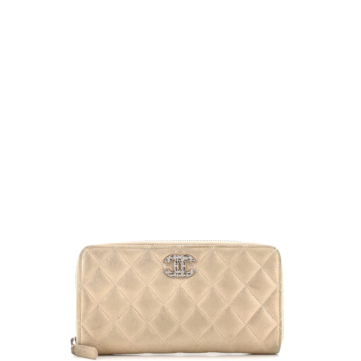 Zip Around Wallet Quilted Metallic Lambskin Long - Deep Luxury