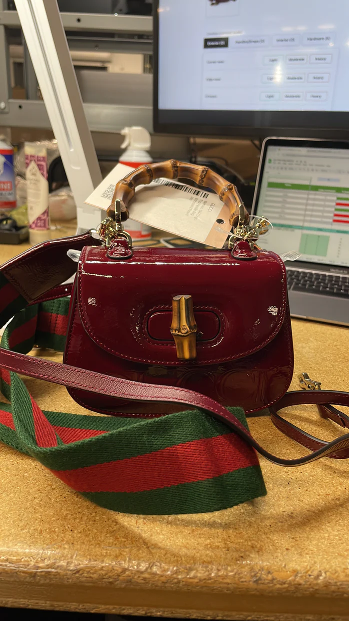 Bamboo 1947 Logo Top Handle Bag Embossed Patent Mini - Deep Luxury