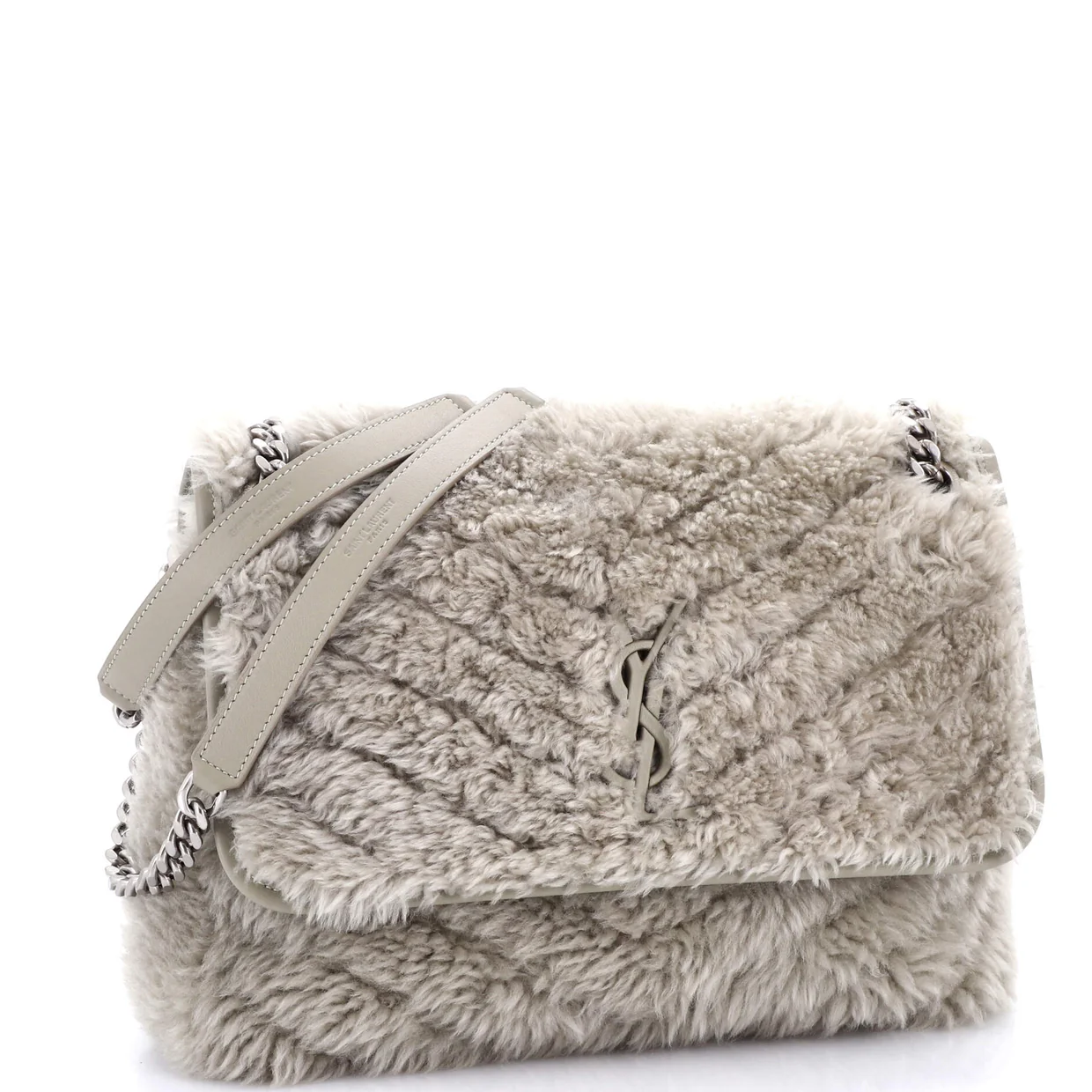 Niki Chain Flap Bag Matelasse Chevron Shearling Medium - Deep Luxury