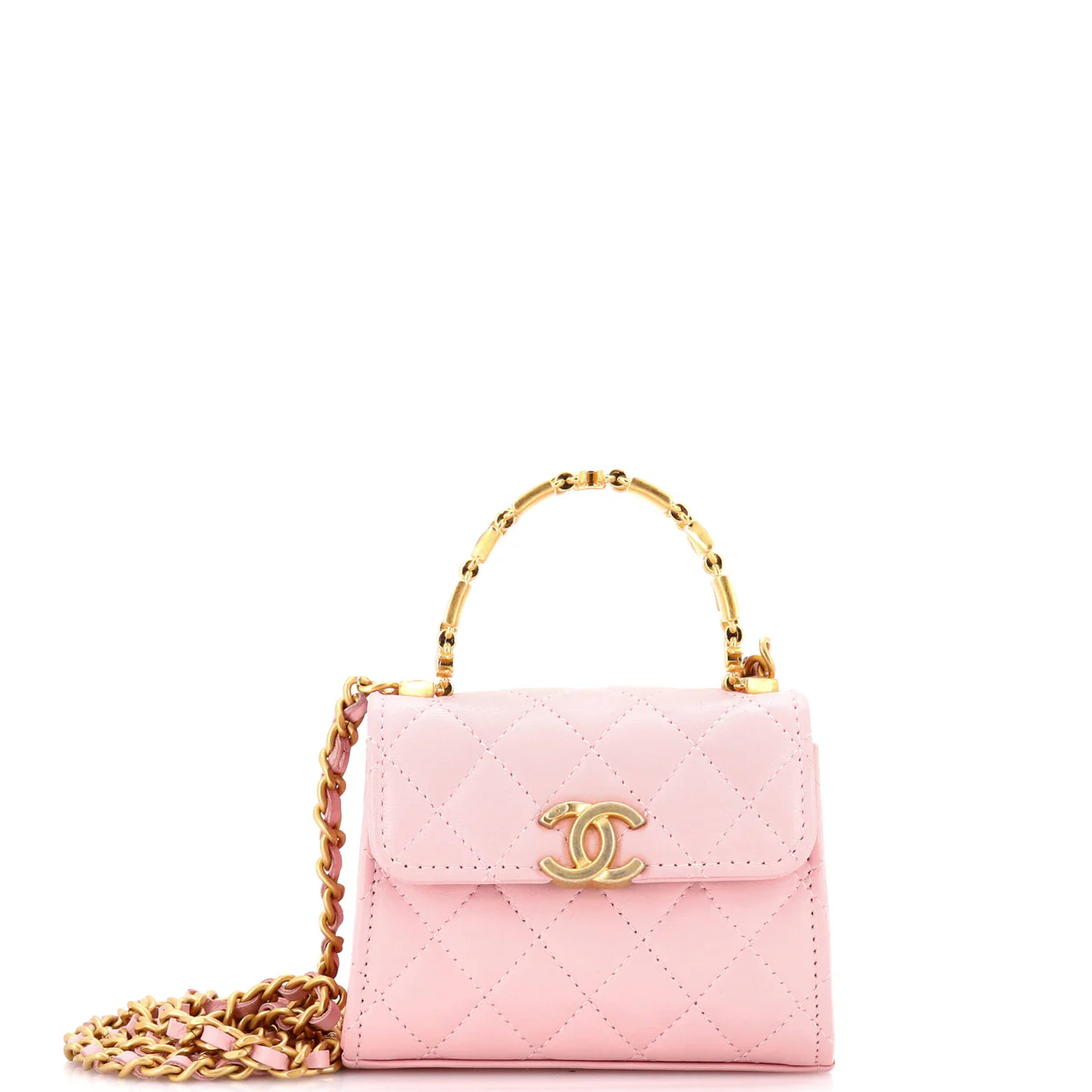 Coco Enamel Top Handle Flap Bag Quilted Lambskin Small - Deep Luxury