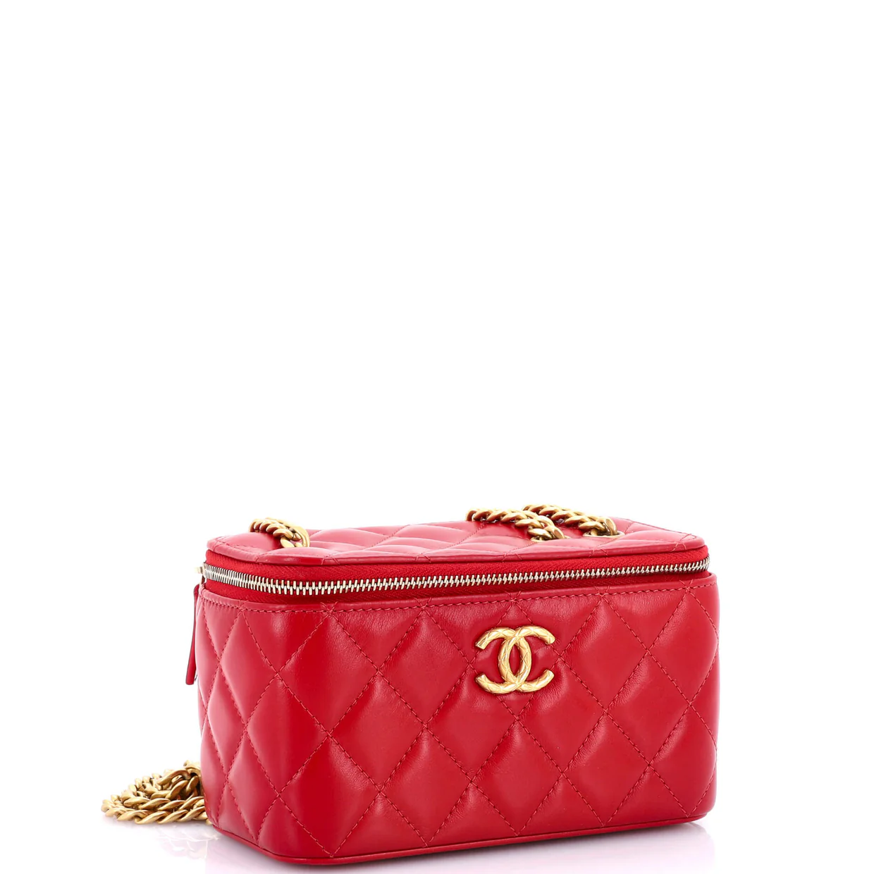 All Slide Long Vanity Case with Chain Quilted Lambskin Small - Deep Luxury