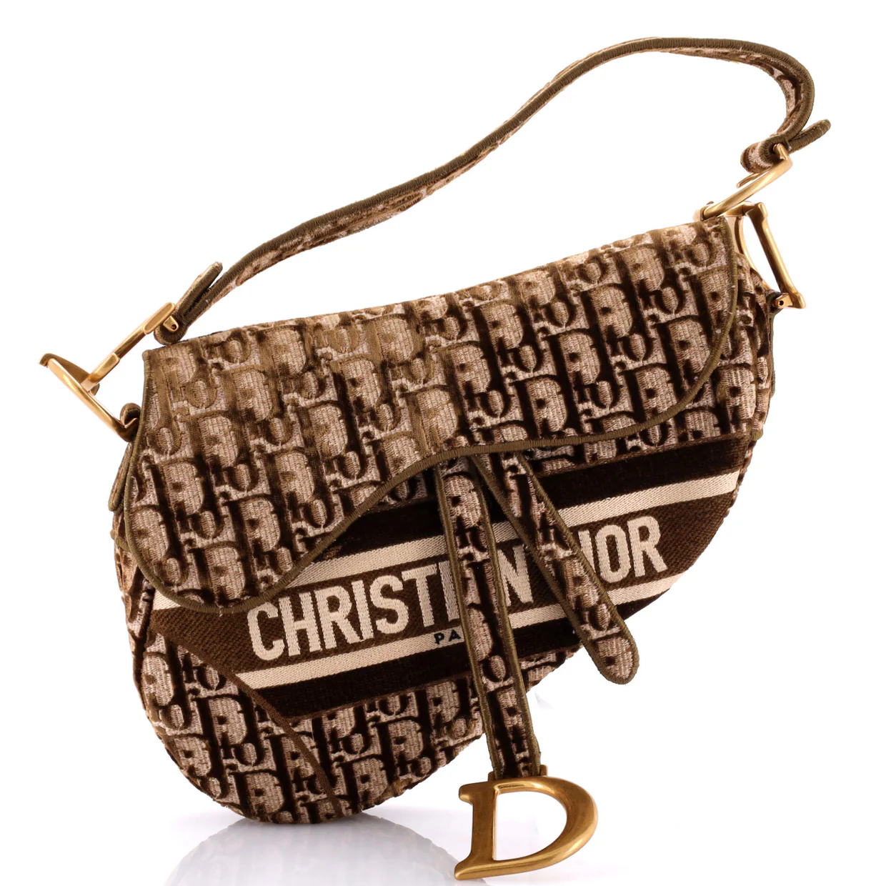 Saddle Handbag Logo Embroidered Oblique Velvet Medium - Deep Luxury