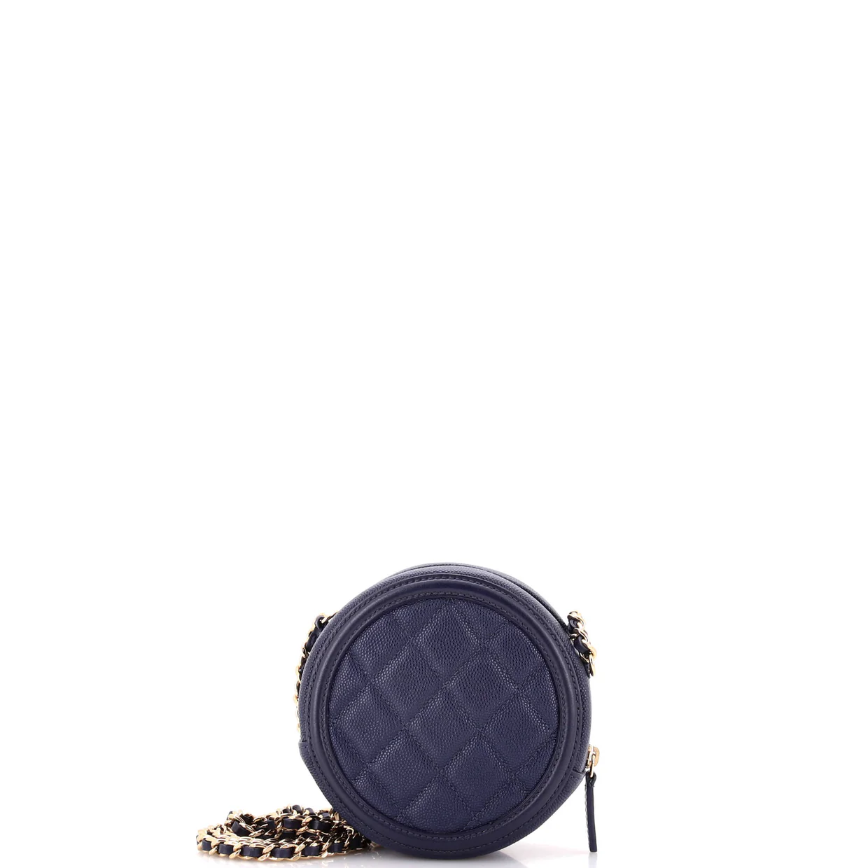 Filigree Round Clutch with Chain Quilted Caviar Mini - Deep Luxury