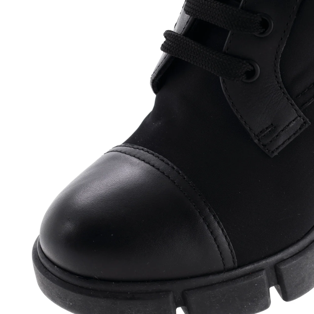 Women's Triangle Logo Heeled Ankle Boots Nylon and Leather - Deep Luxury