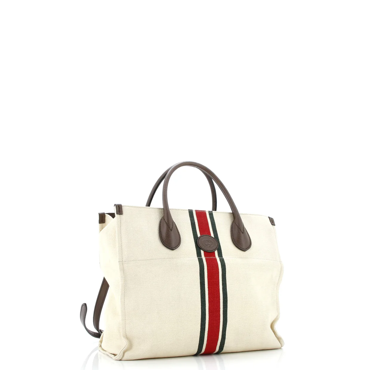 Foldable Web Tote Canvas with Leather Small - Deep Luxury