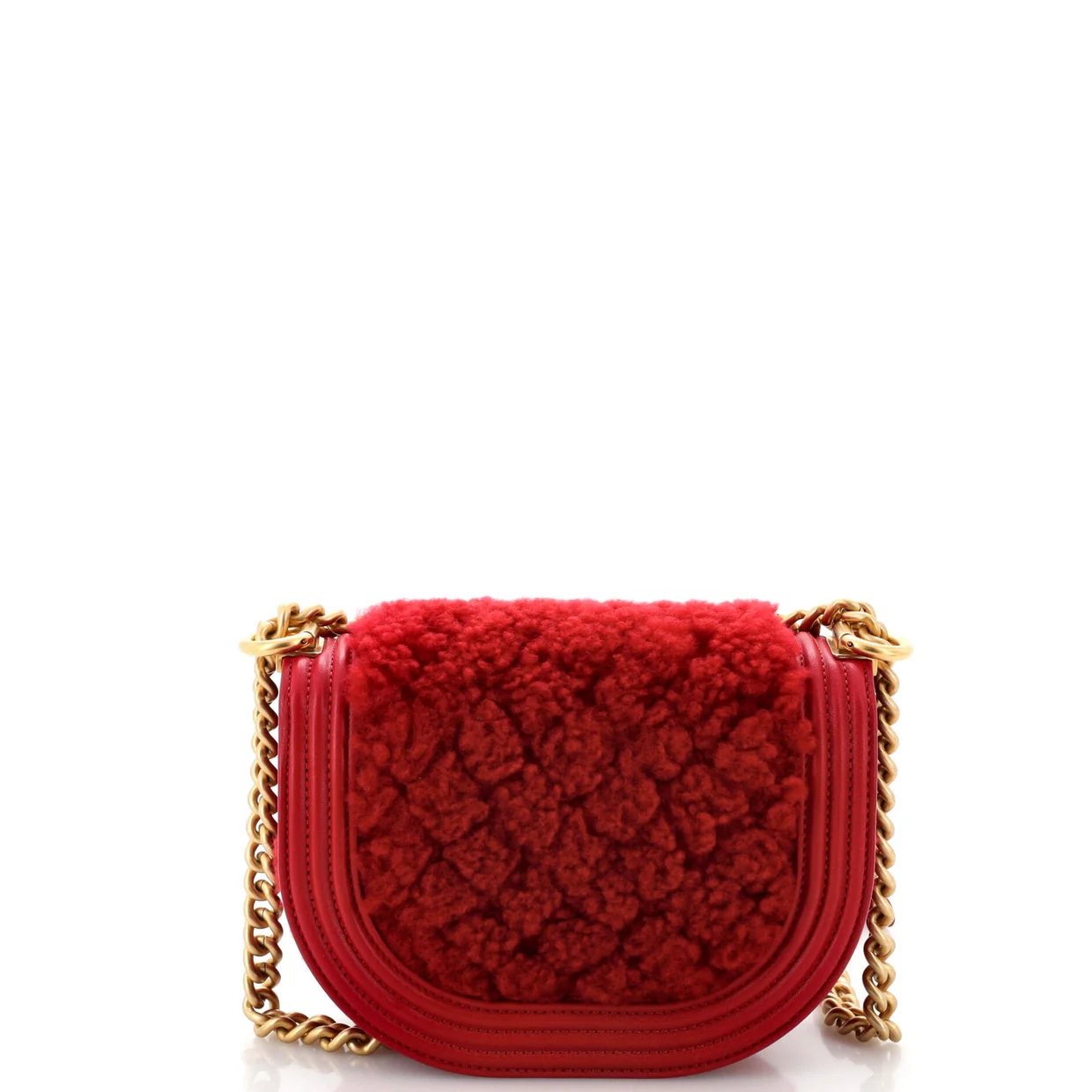 Boy Curved Messenger Bag Shearling with Leather Small - Deep Luxury