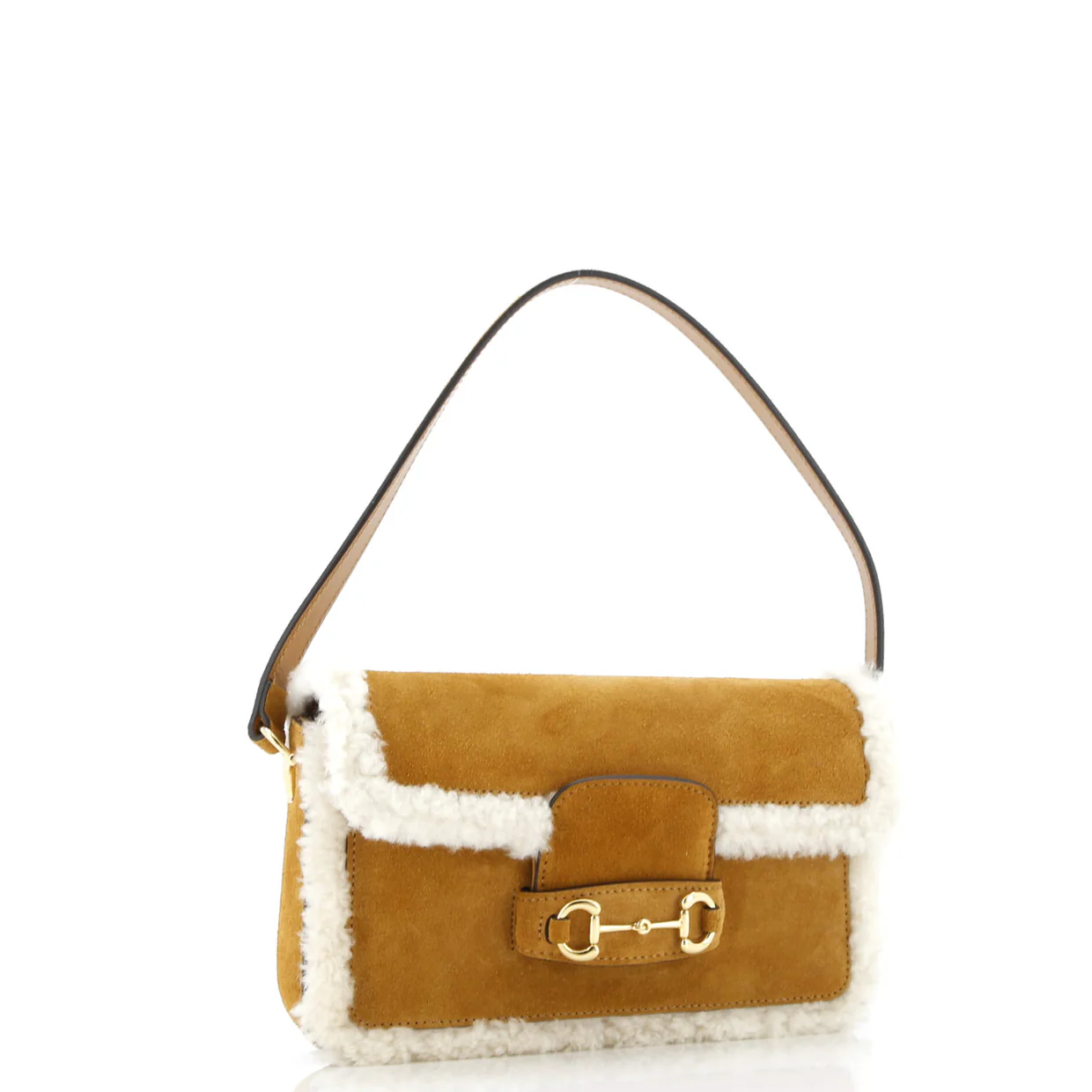 Horsebit 1955 Flap Shoulder Bag Suede with Shearling Mini - Deep Luxury