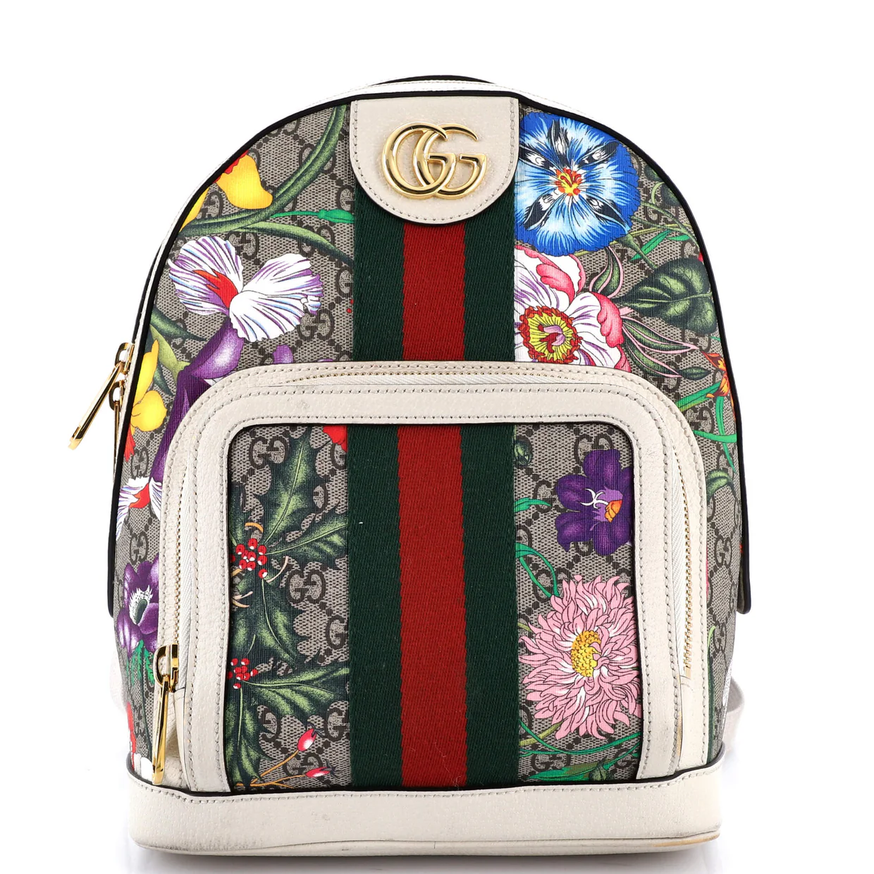 Ophidia Backpack Flora GG Coated Canvas and Leather Small - Deep Luxury