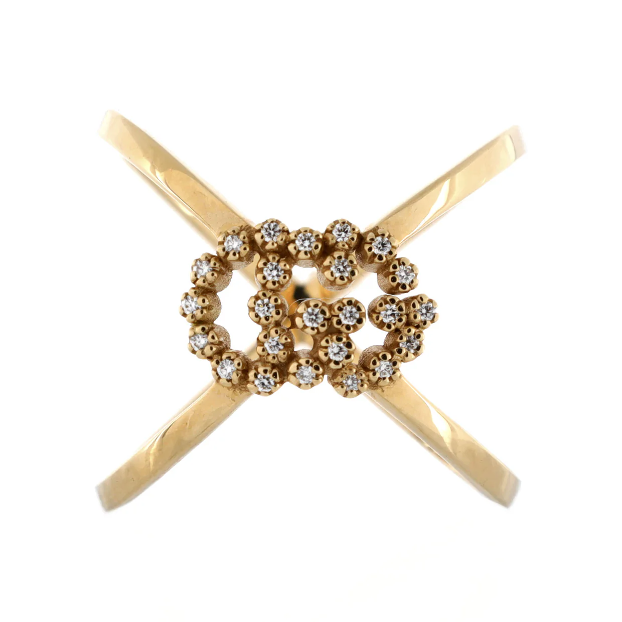 GG Running Cross Ring 18K Yellow Gold with Diamonds - Deep Luxury
