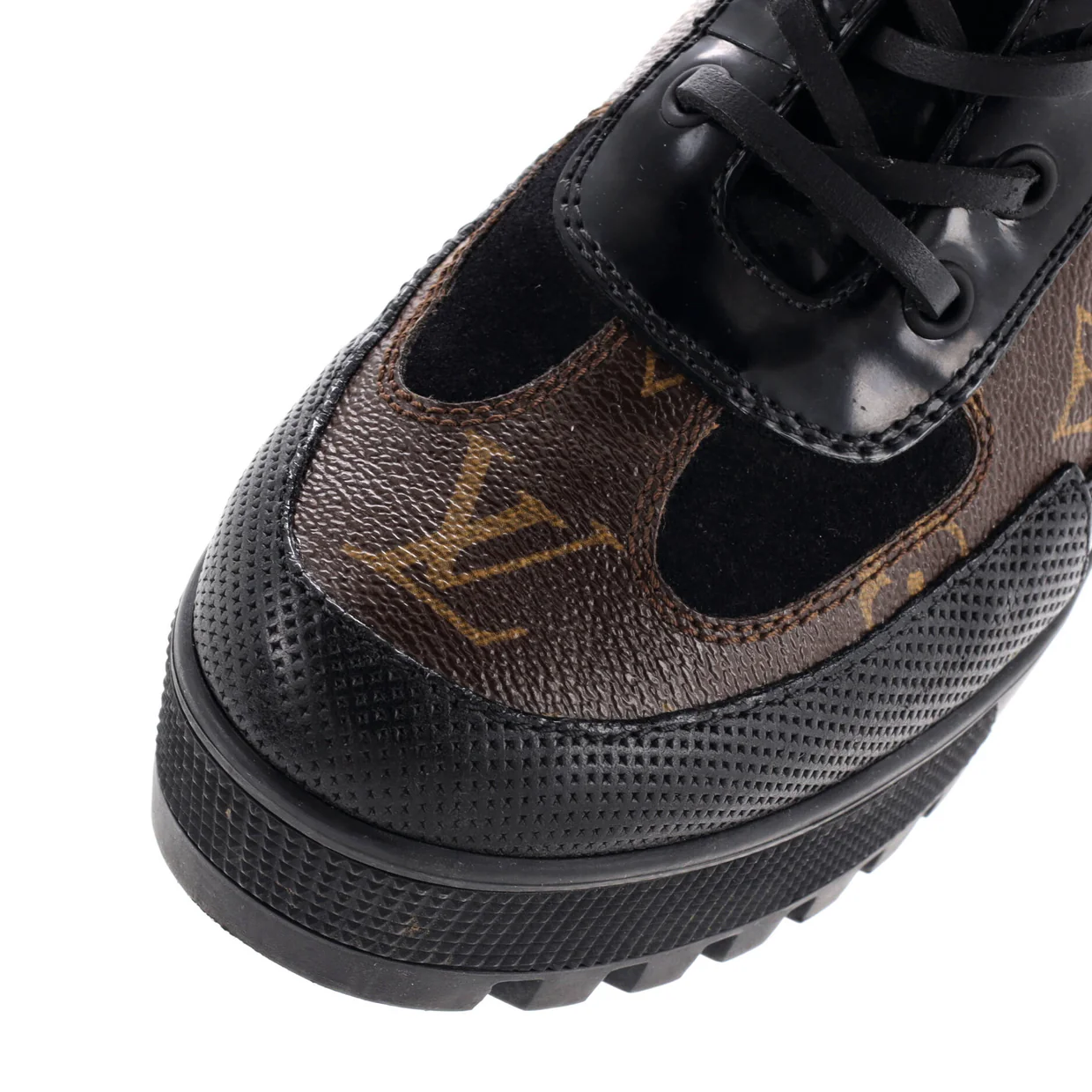 Women's Laureate Platform Desert Boots Limited Edition World Tour Suede with Monogram Canvas and Leather - Deep Luxury