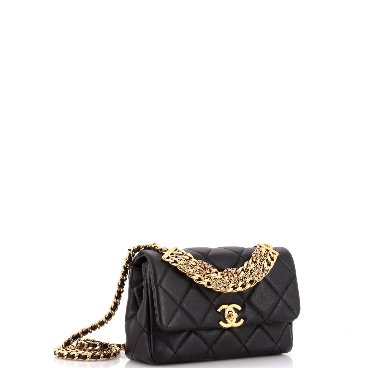 Crystal CC Chain Handle Flap Bag Quilted Lambskin Small - Deep Luxury