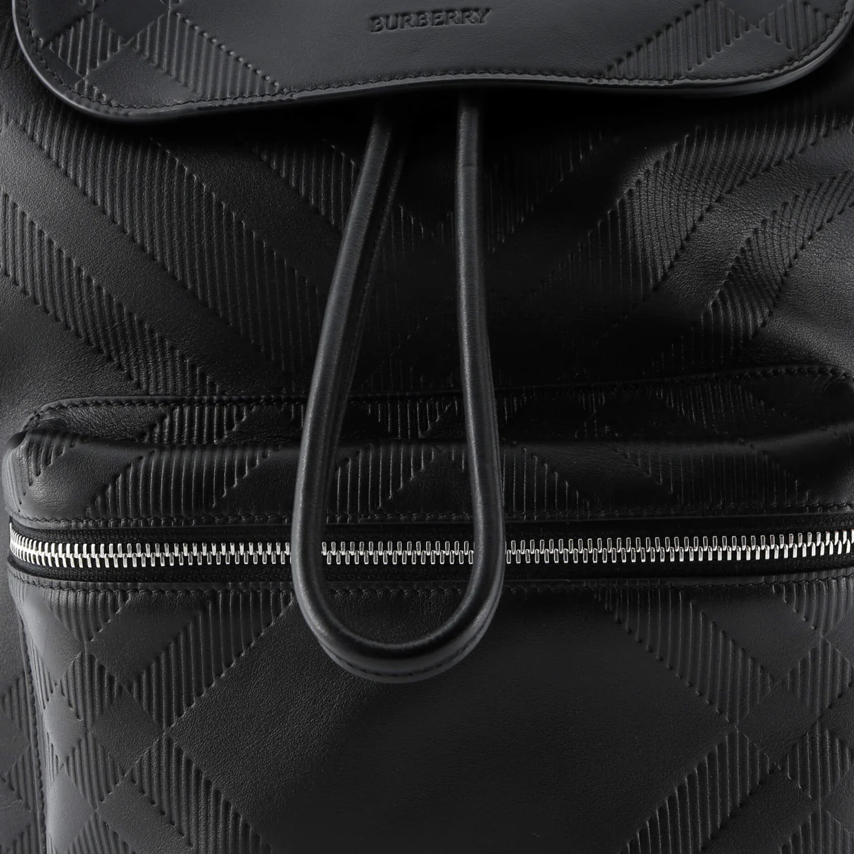 Front Pocket Backpack Check Embossed Leather Medium - Deep Luxury