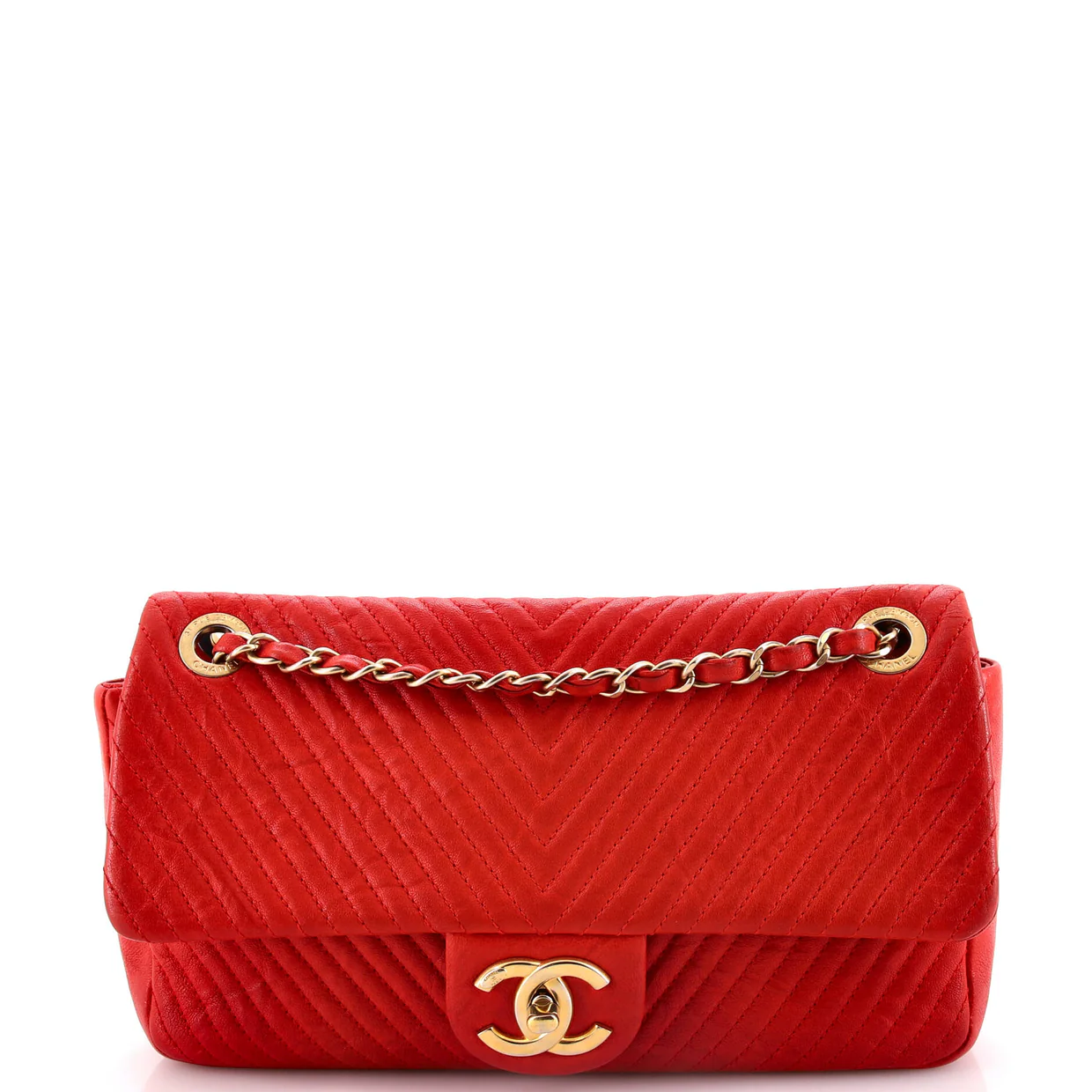 Medallion Charm Flap Bag Chevron Wrinkled Lambskin Medium - Deep Luxury