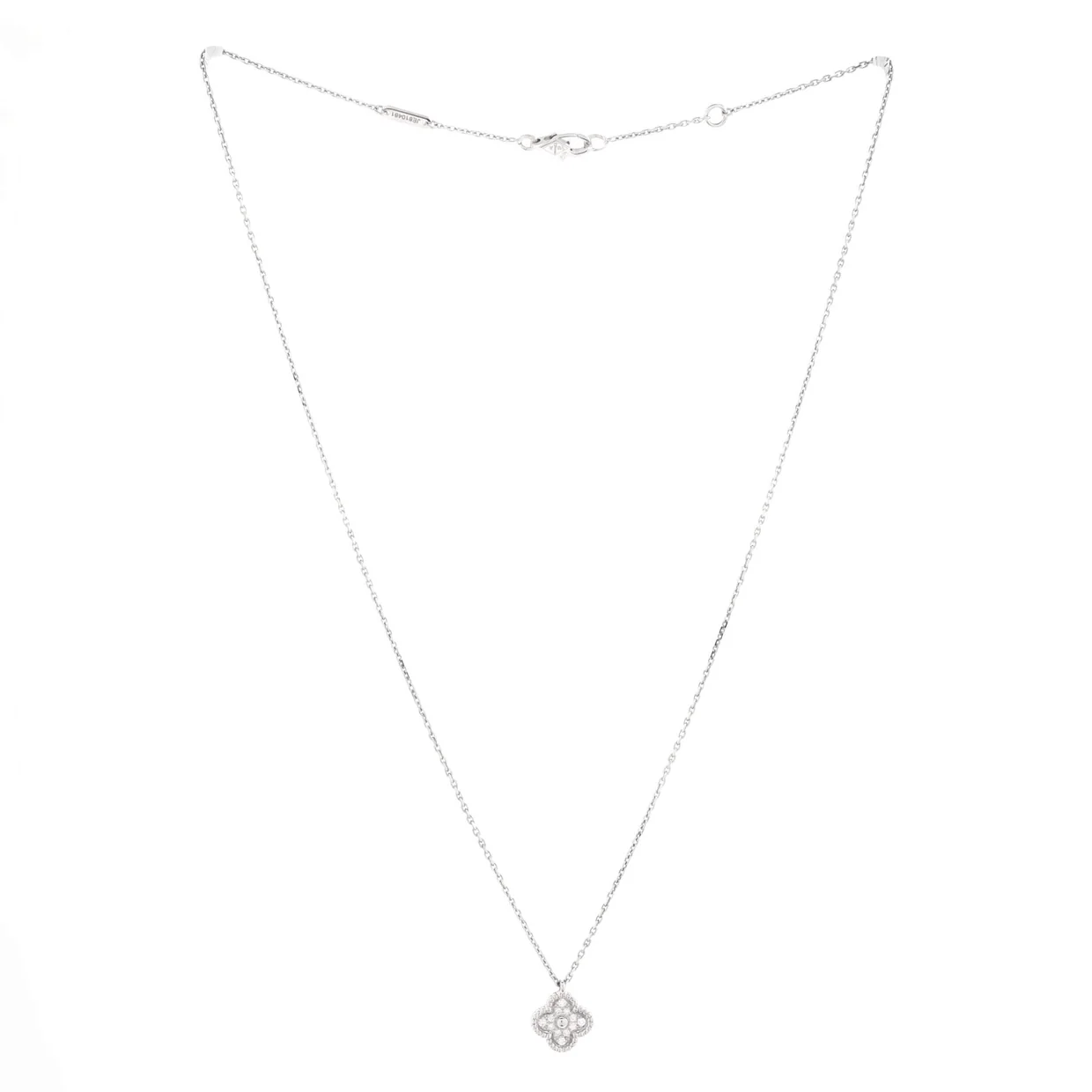Sweet Alhambra Pendant Necklace 18K White Gold with Diamonds - Deep Luxury