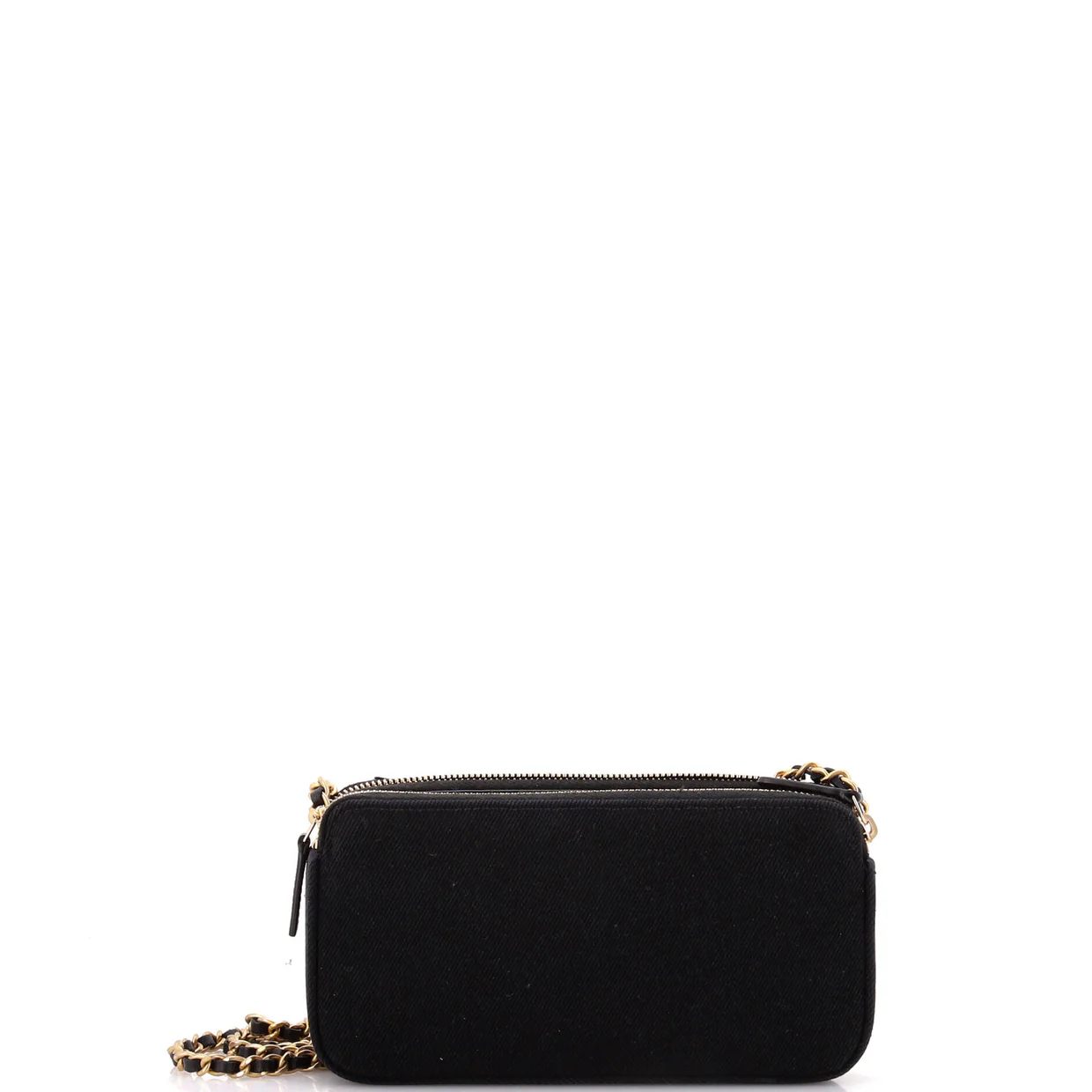 Coco Double Zip Clutch with Chain Fringe Chevron Denim - Deep Luxury