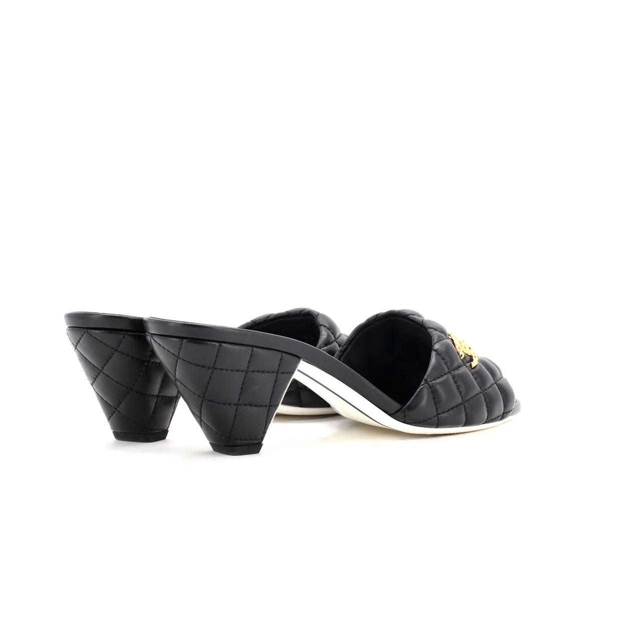 Women's CC Heeled Mule Sandals Quilted Leather - Deep Luxury
