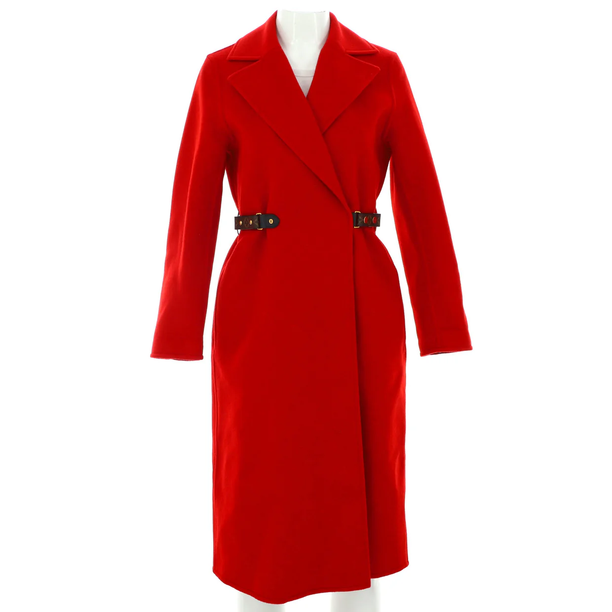Women's Long Wrap Monogram Belt Coat Wool Blend - Deep Luxury