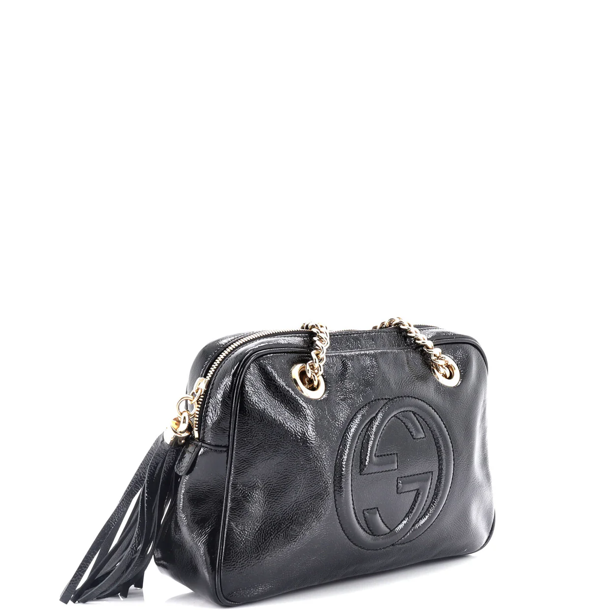 Soho Chain Zip Shoulder Bag Patent Small - Deep Luxury