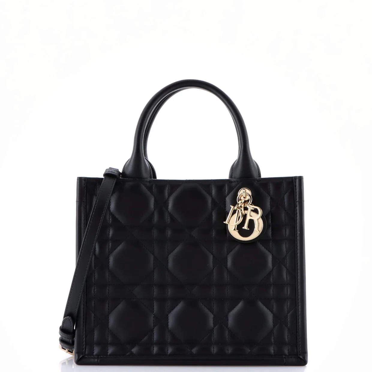 Book Tote with Strap Cannage Quilt Lambskin Small - Deep Luxury