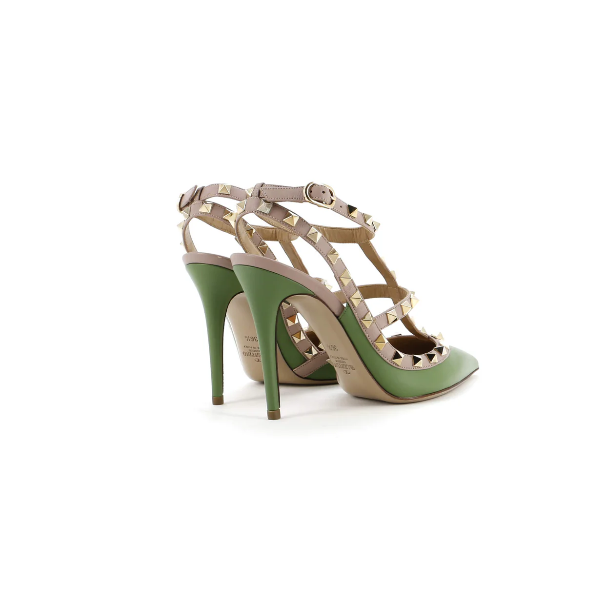 Women's Rockstud Ankle Strap Pumps Leather 100 - Deep Luxury