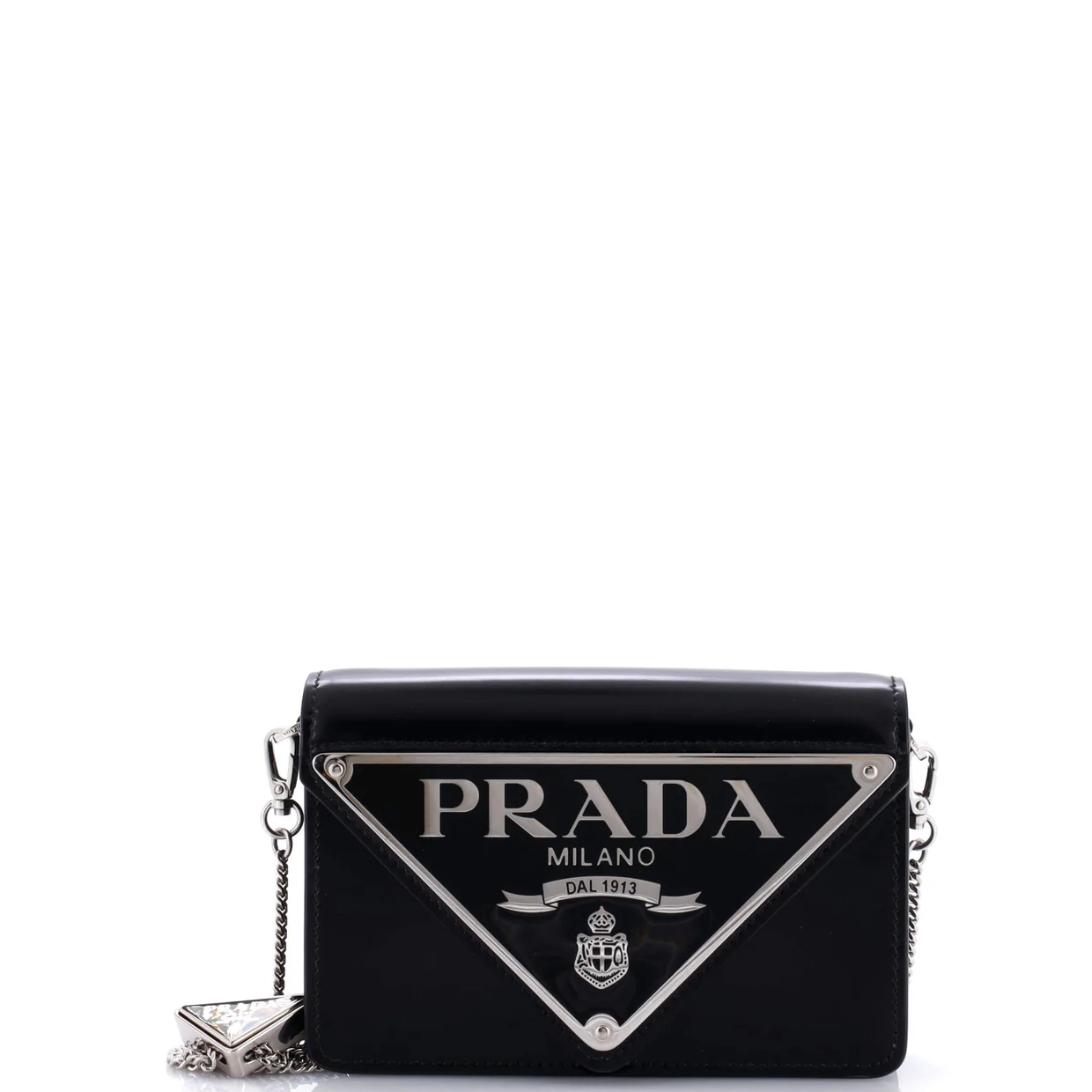 Maxi Triangle Logo Chain Flap Bag Brushed Leather Small - Deep Luxury