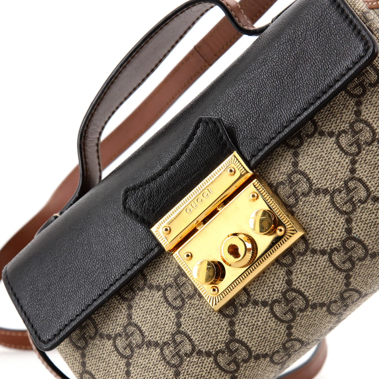 Padlock Top Handle Bag GG Coated Canvas and Leather Mini - Deep Luxury