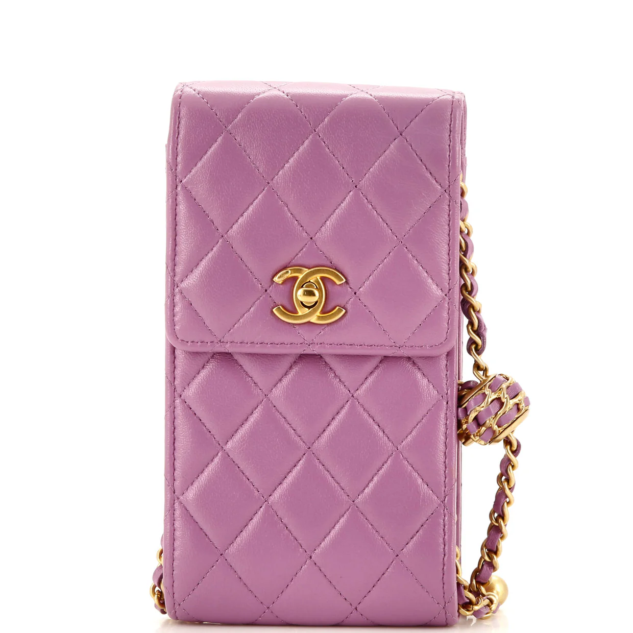 Pearl Crush Phone Holder Crossbody Bag Quilted Lambskin - Deep Luxury