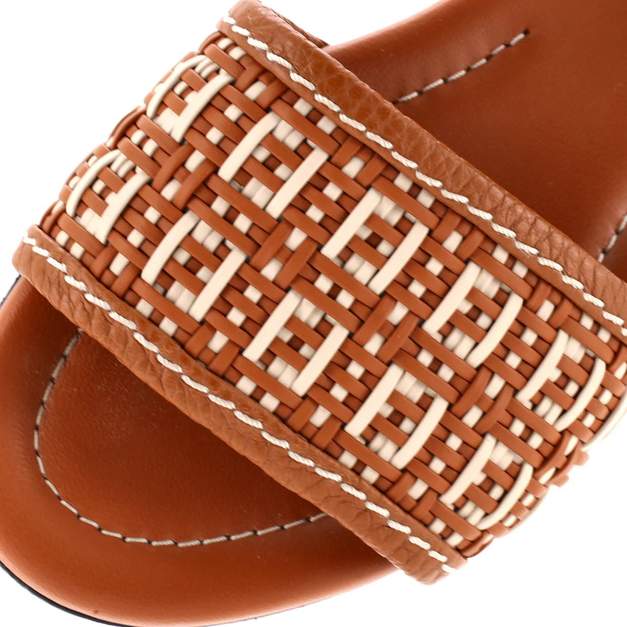 Women's FF Flat Mule Sandals Woven Leather - Deep Luxury