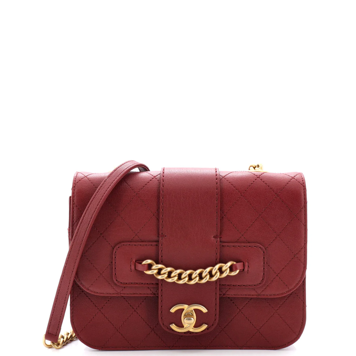 Front Chain Flap Bag Quilted Sheepskin Medium - Deep Luxury