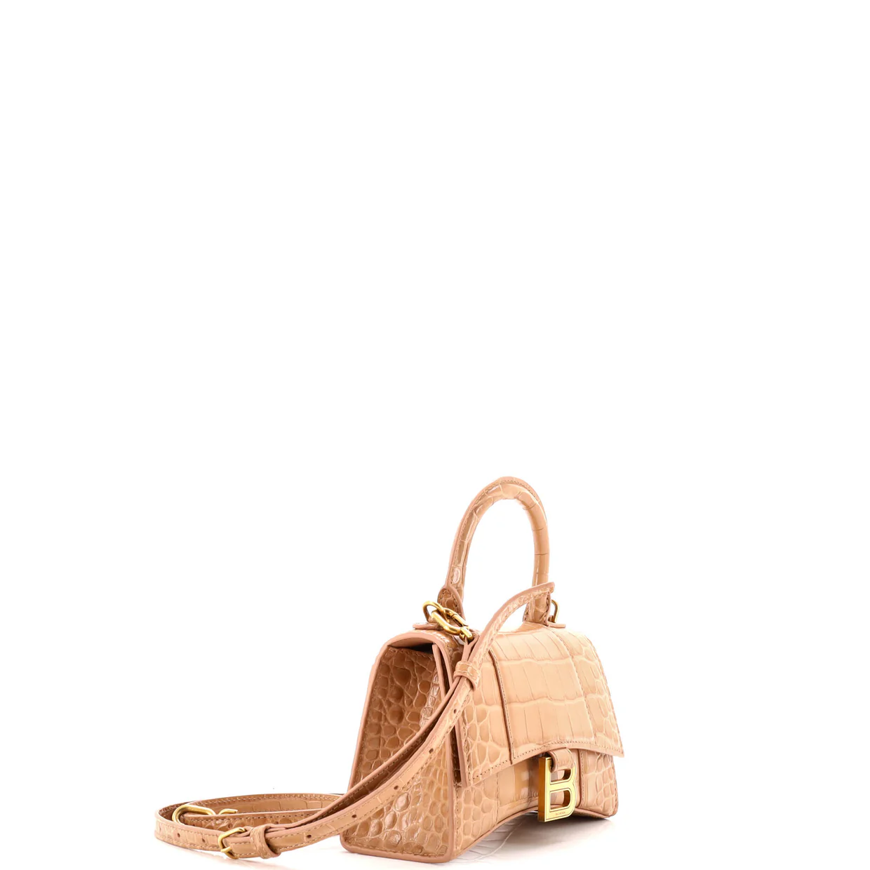 Hourglass Top Handle Bag Crocodile Embossed Leather XS - Deep Luxury