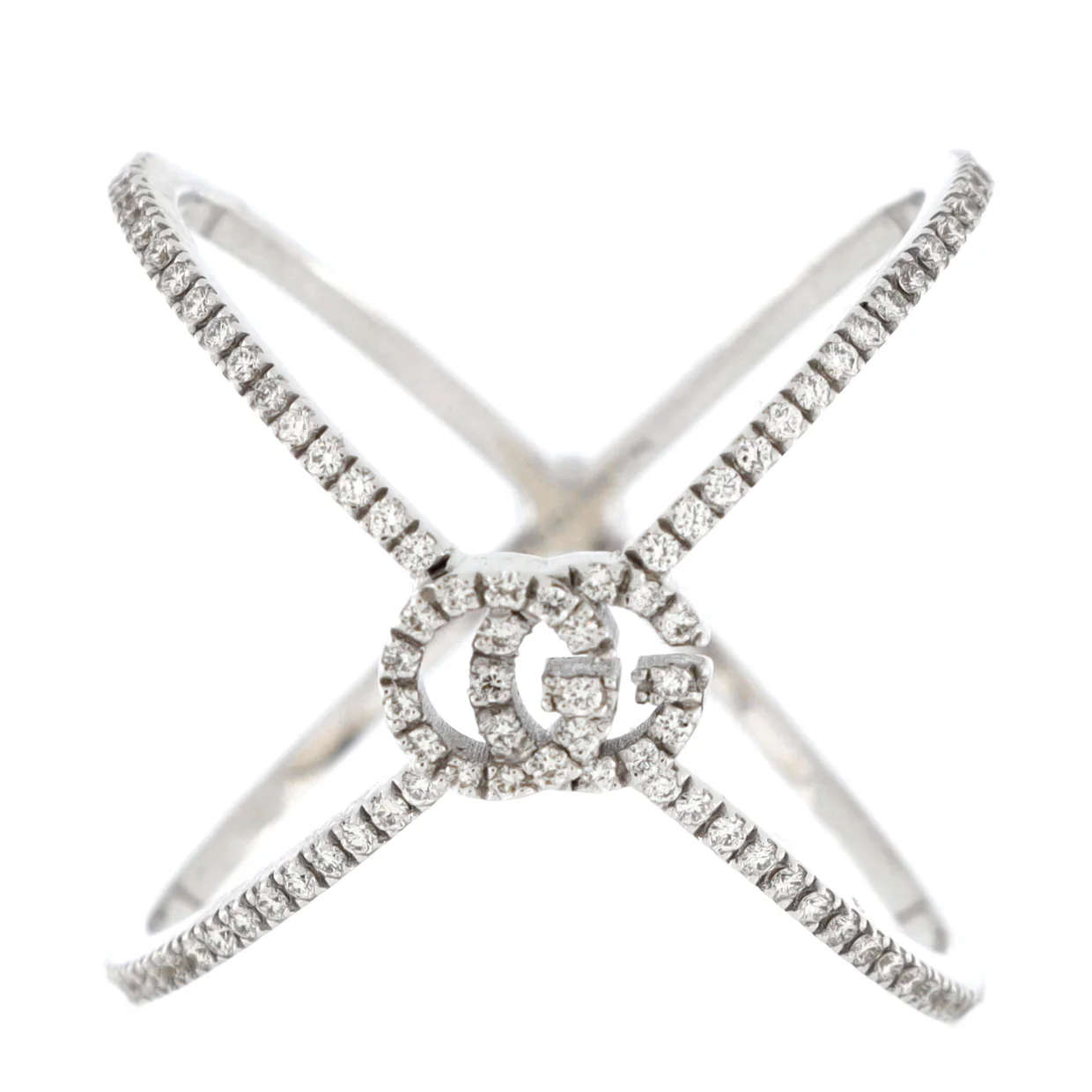GG Running Cross Ring 18K White Gold and Pave Diamonds - Deep Luxury