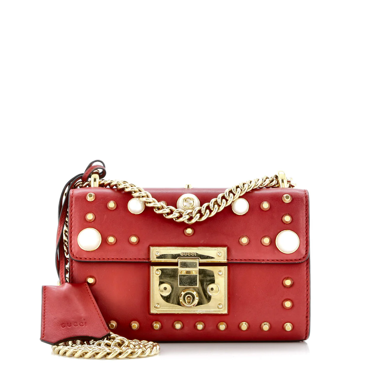 Pearly Padlock Shoulder Bag Studded Leather Small - Deep Luxury