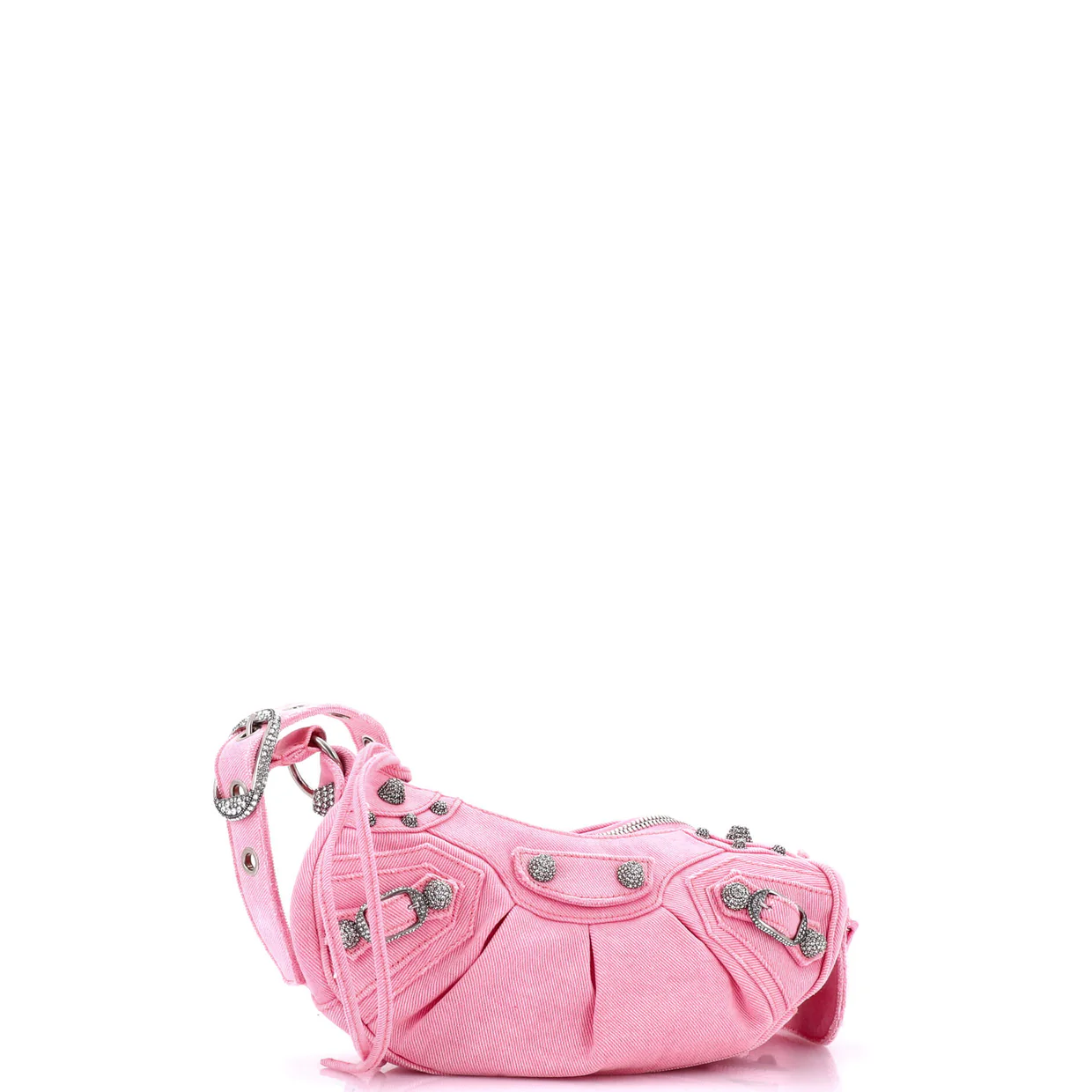 Le Cagole Giant Studs Shoulder Bag Denim with Crystals XS - Deep Luxury