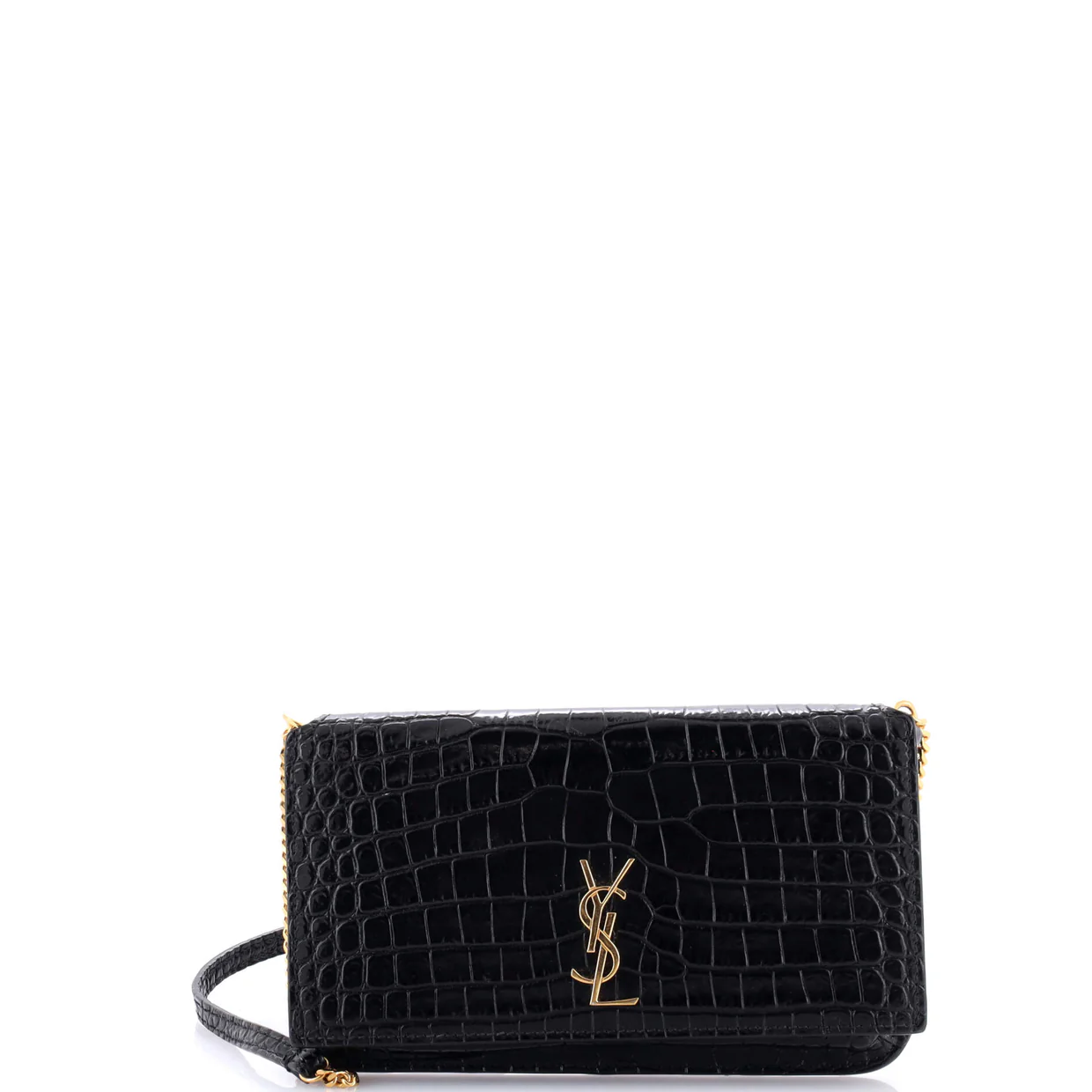 Classic Monogram Phone Holder Shoulder Bag Crocodile Embossed Leather - Deep Luxury